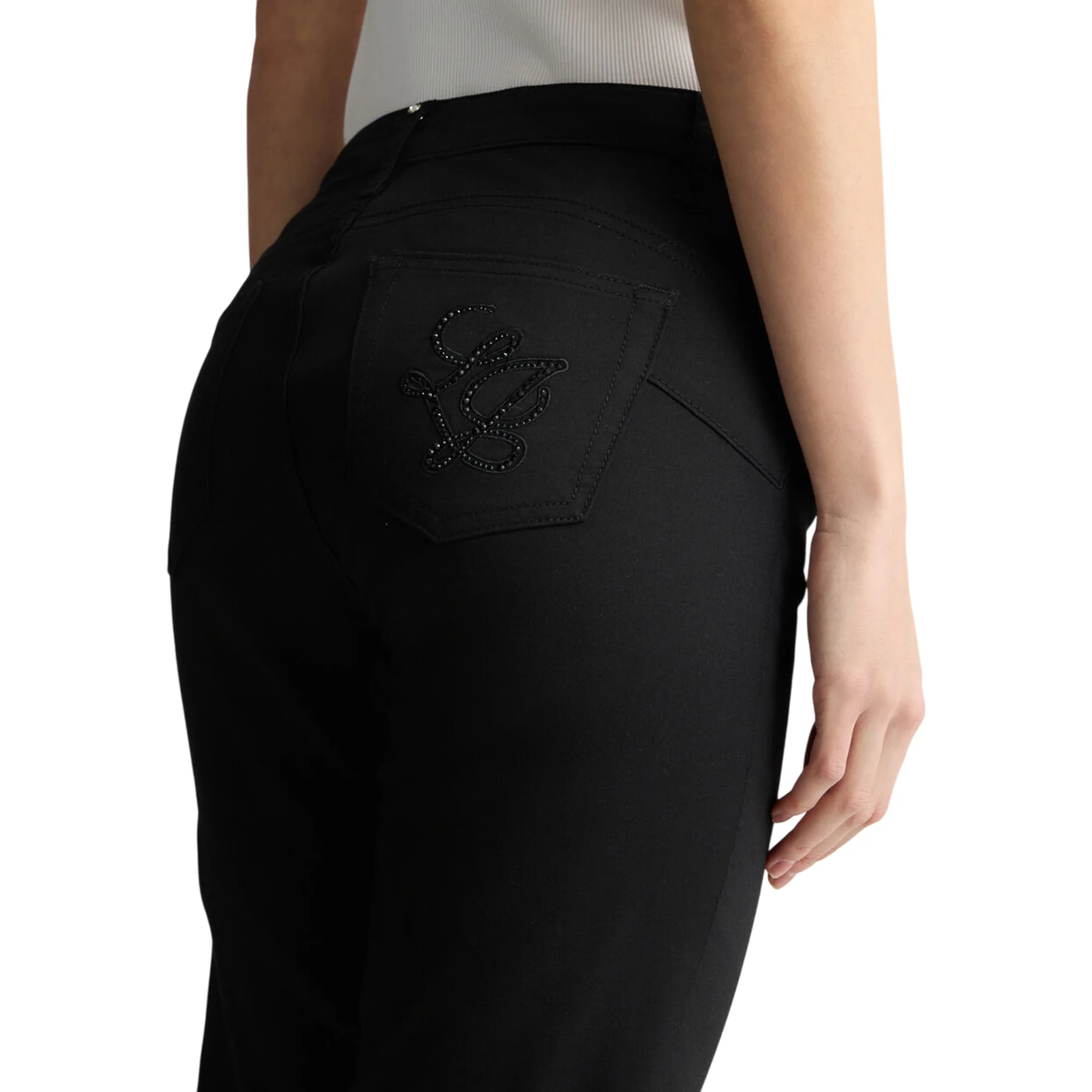 Pantaloni cropped donna a vita alta nero - Image 5