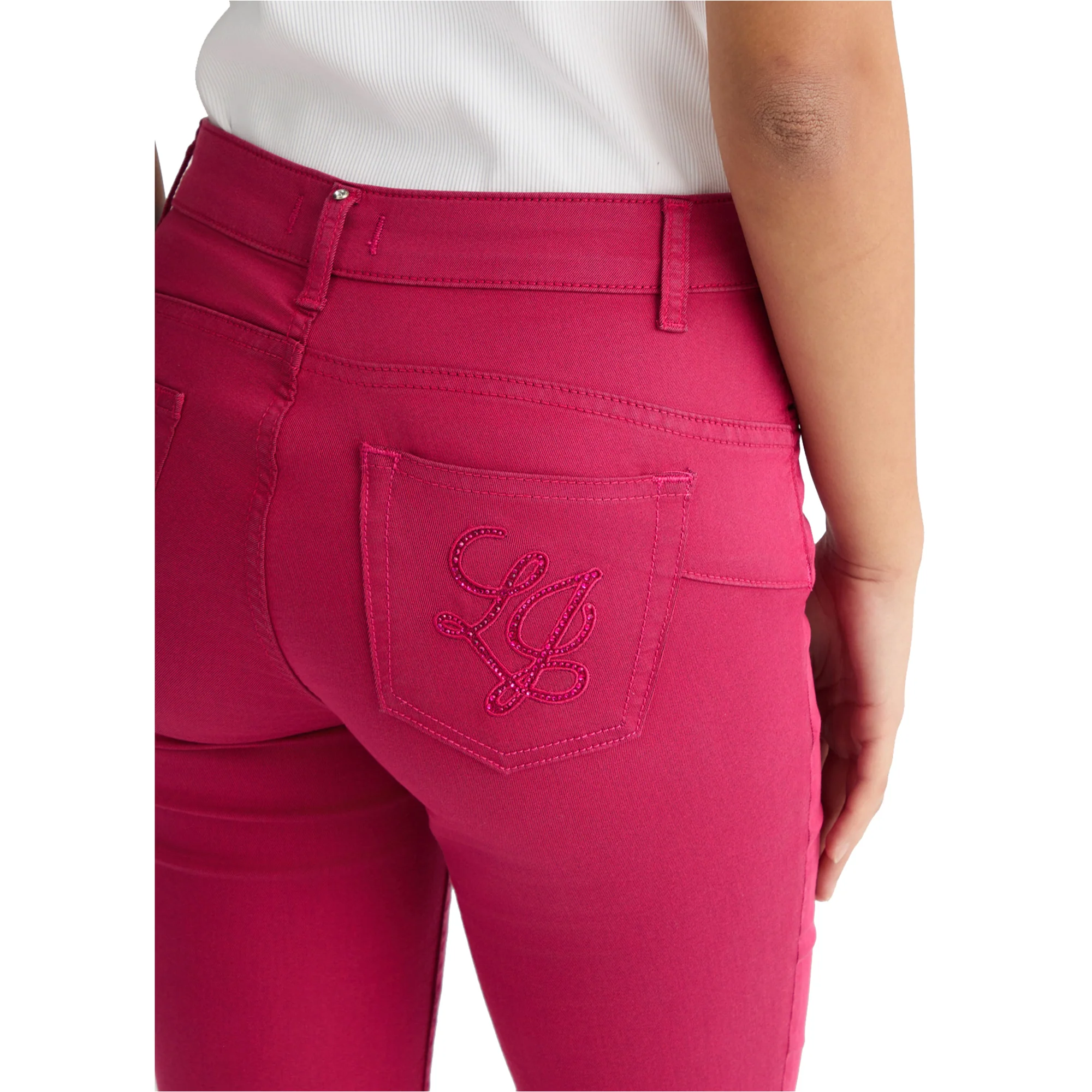 Pantaloni cropped donna a vita alta fucsia - Image 4