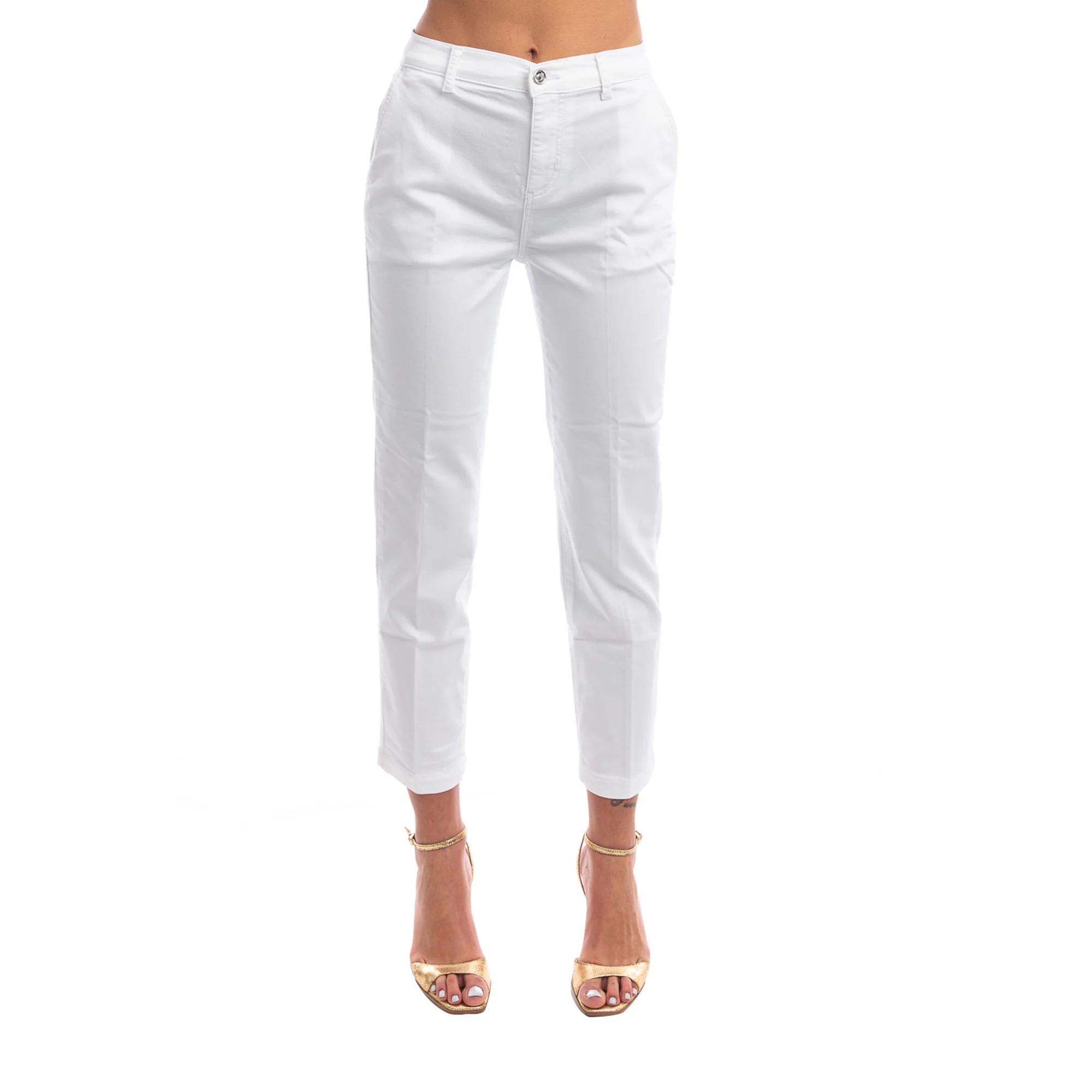 Pantaloni Cropped Donna a vita alta bianco