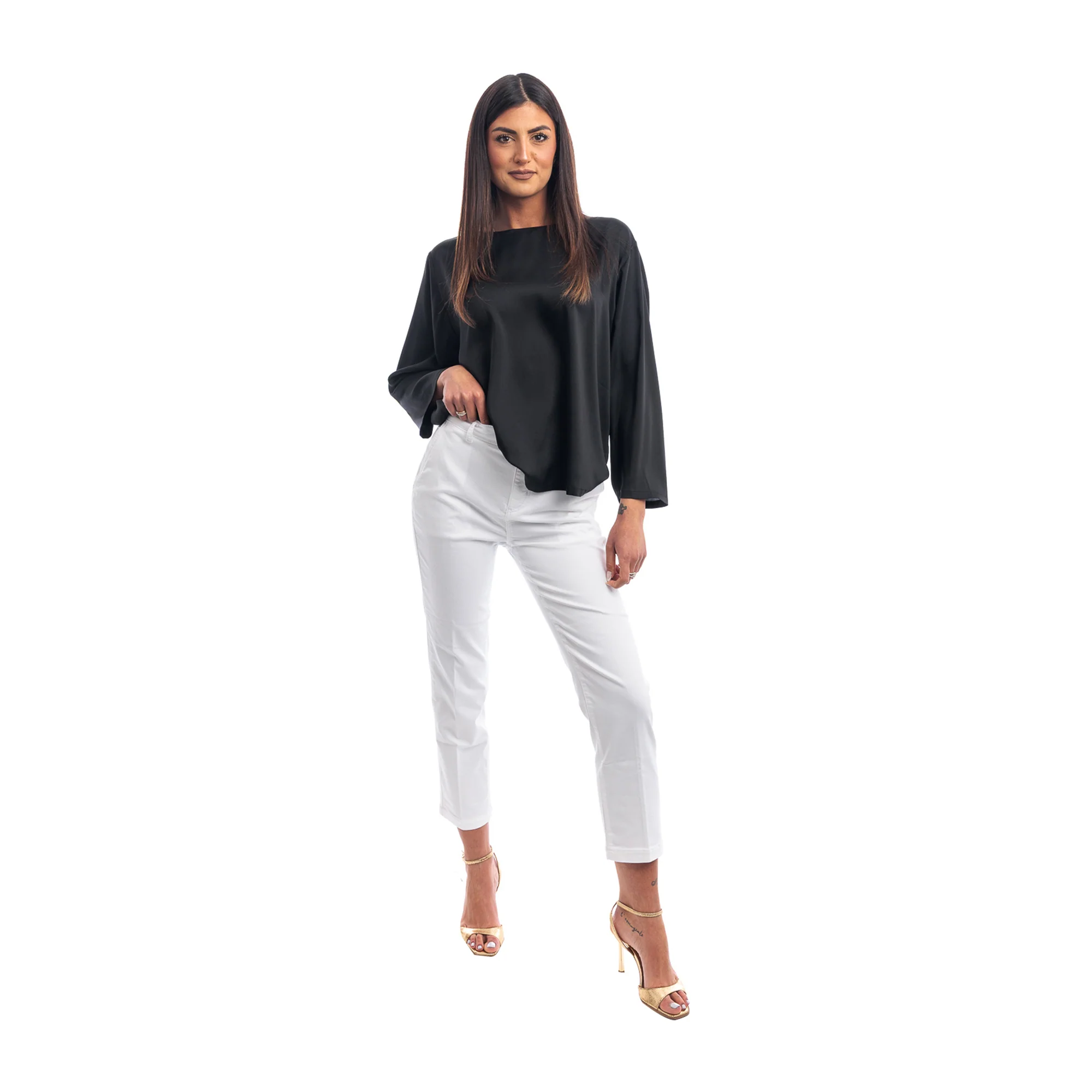 Pantaloni Cropped Donna a vita alta bianco - Image 4
