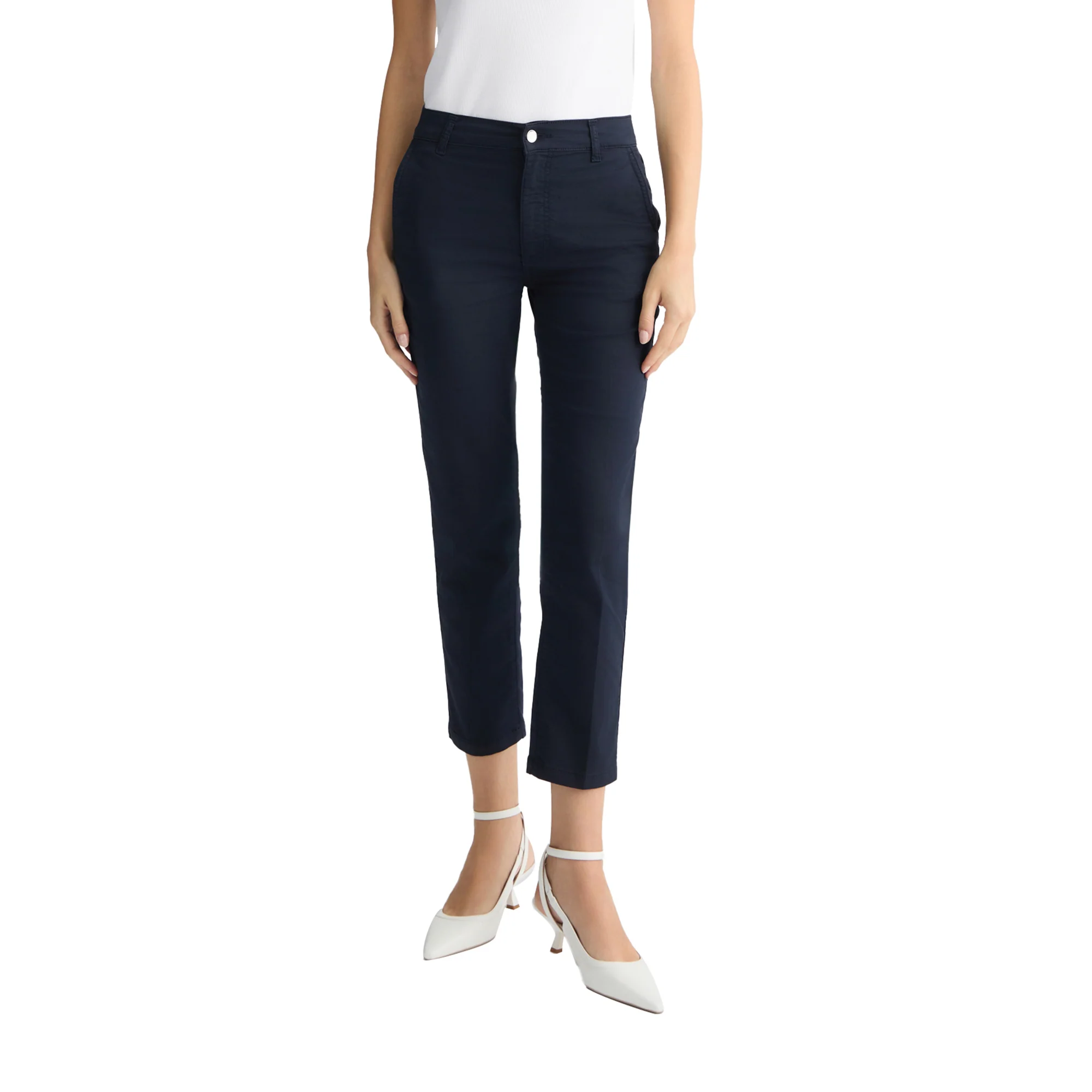 Pantaloni Cropped Donna a vita alta blu navy - Image 2