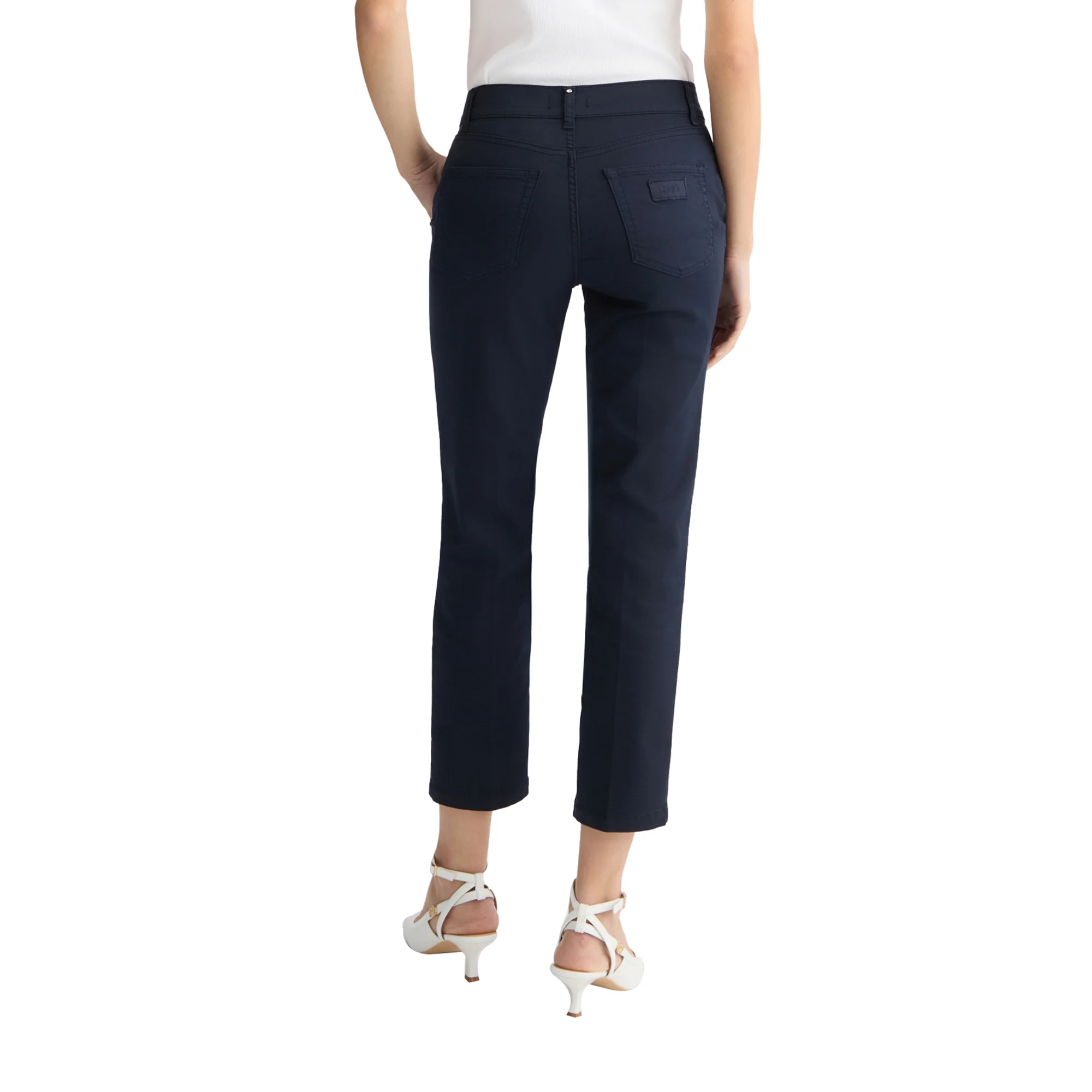 Pantaloni Cropped Donna a vita alta blu navy - Image 3