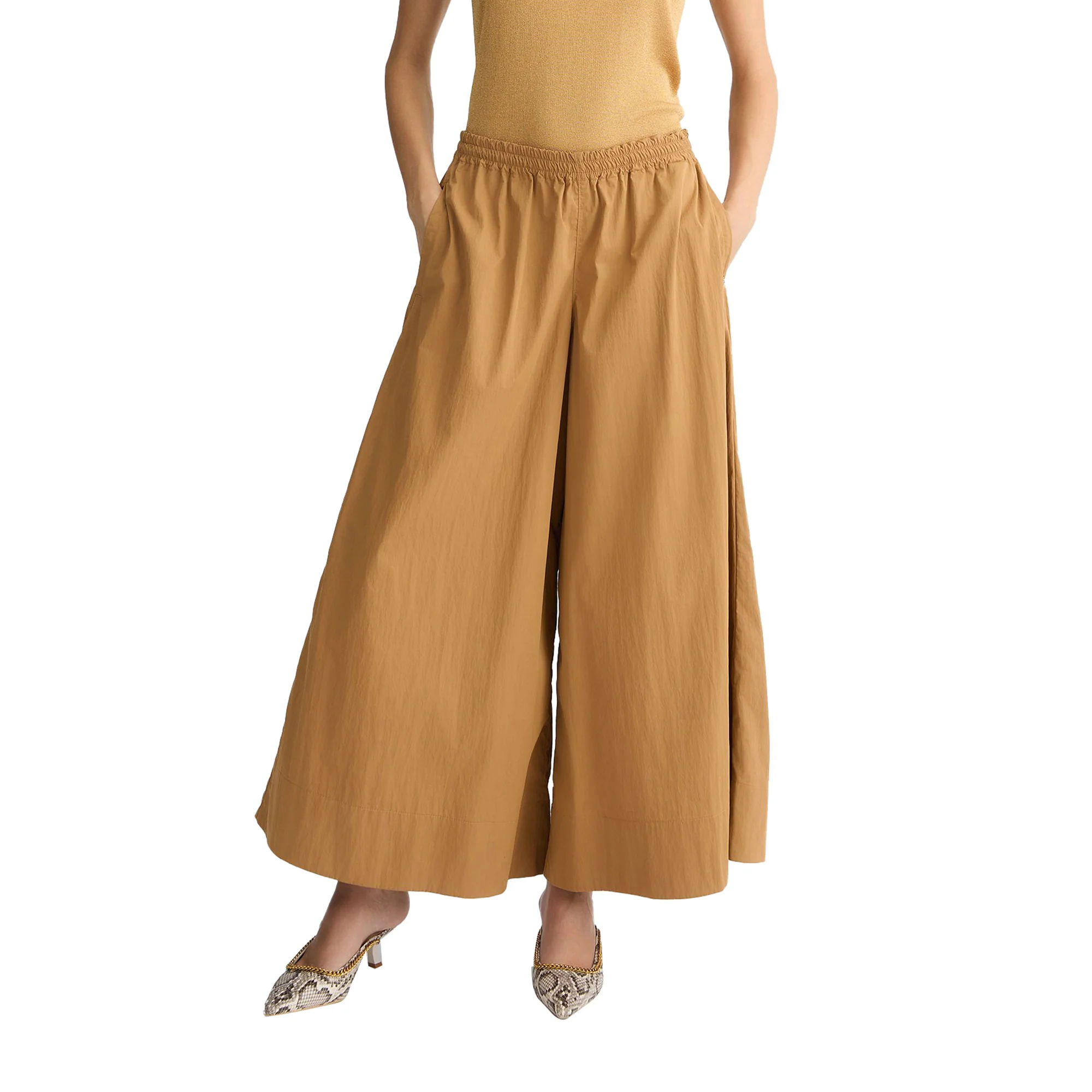 Pantaloni Donna Flare in nylon Beige - Image 2
