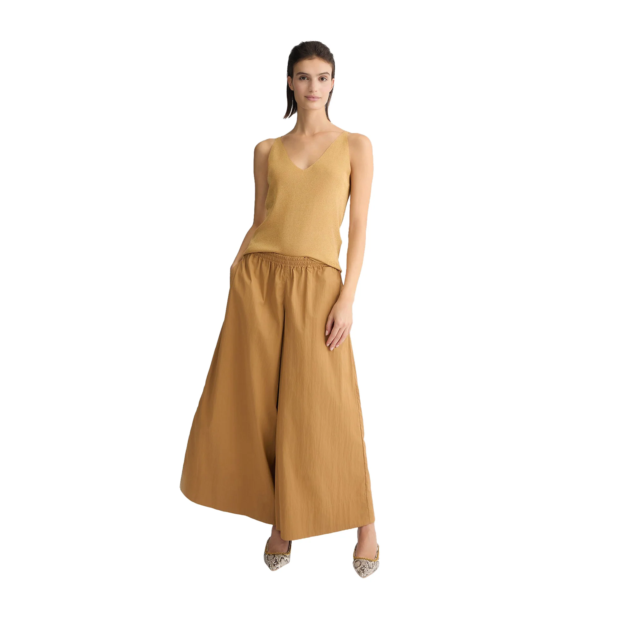 Pantaloni Donna Flare in nylon Beige - Image 5