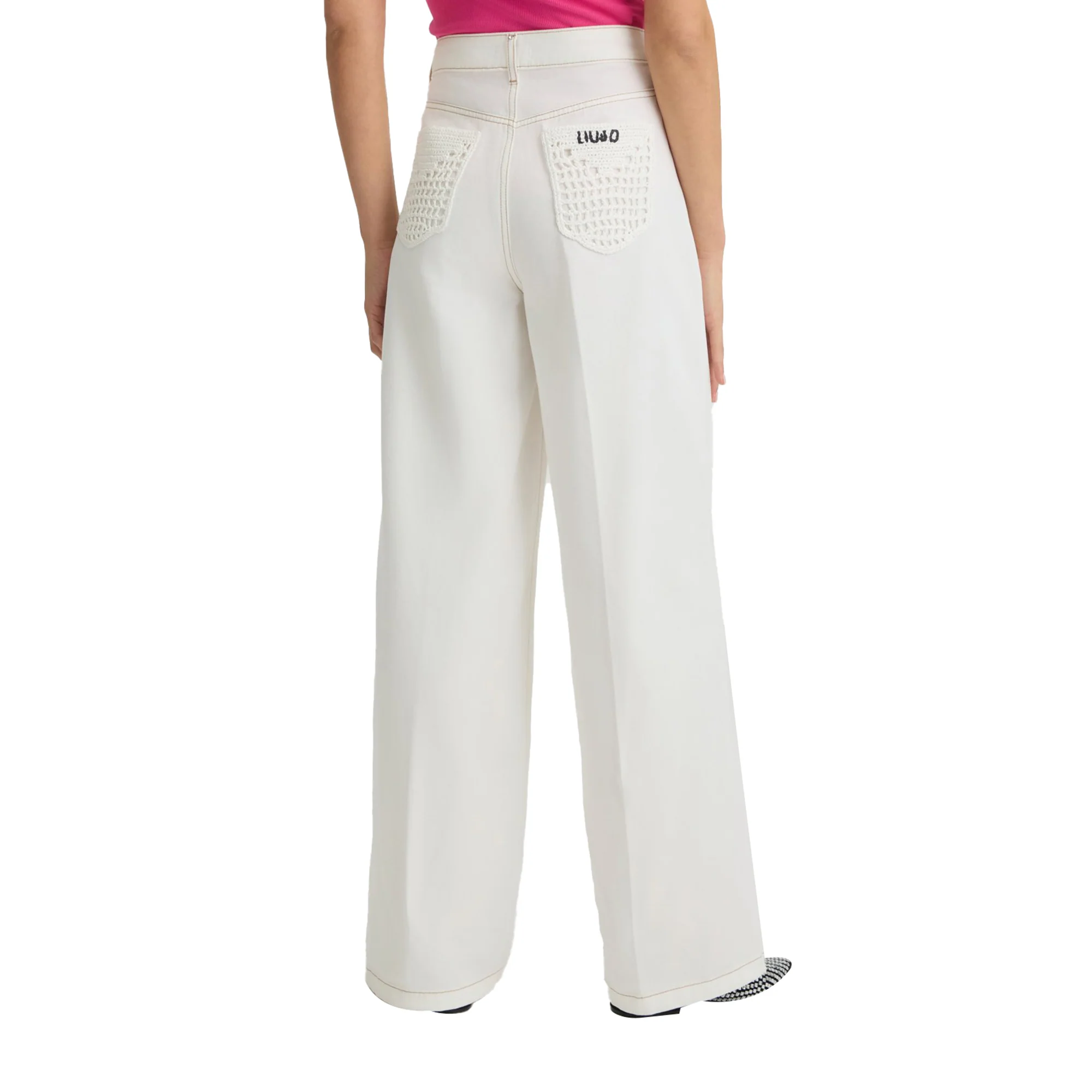Jeans Flare Donna con dettagli crochet Bianco - Image 3