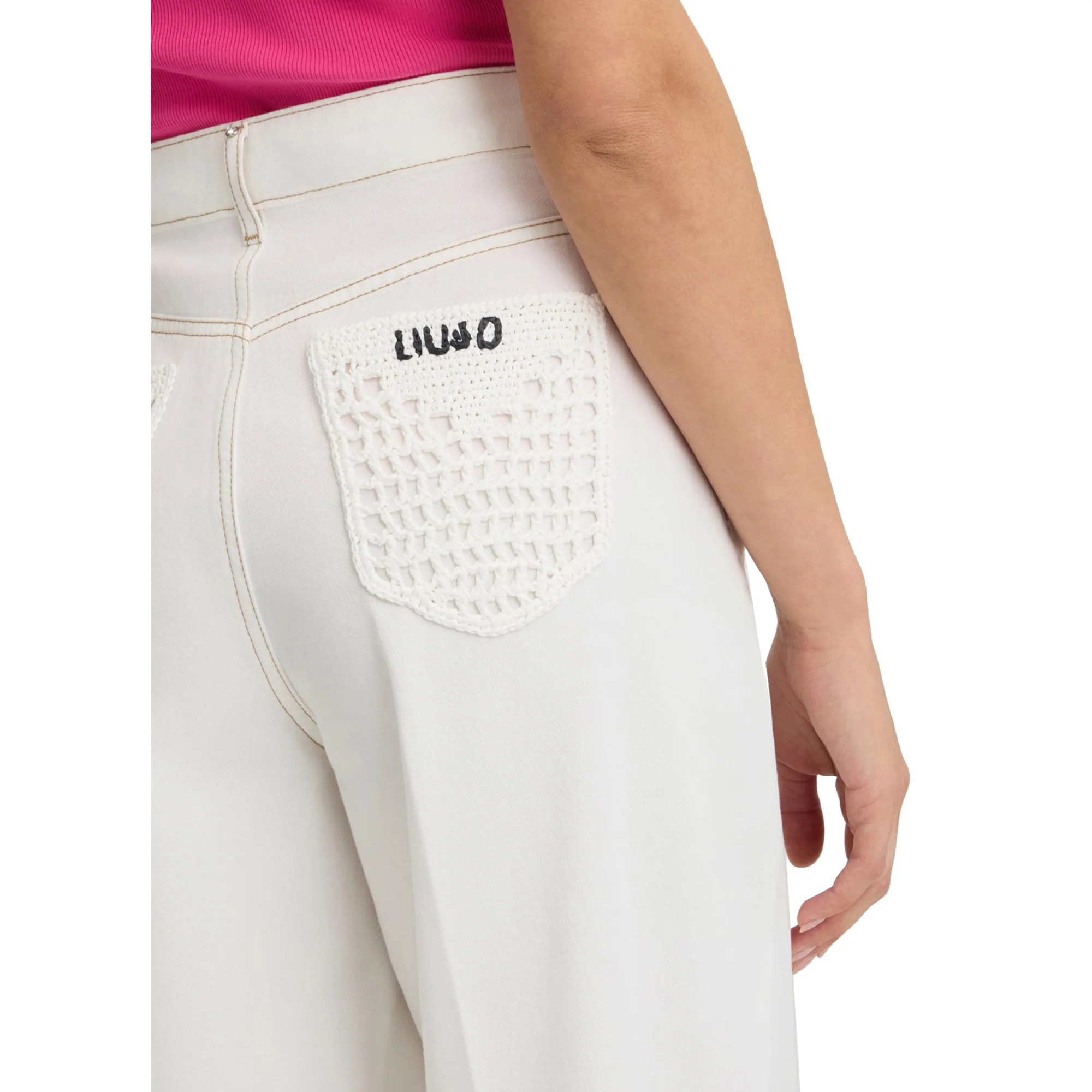 Jeans Flare Donna con dettagli crochet Bianco - Image 4