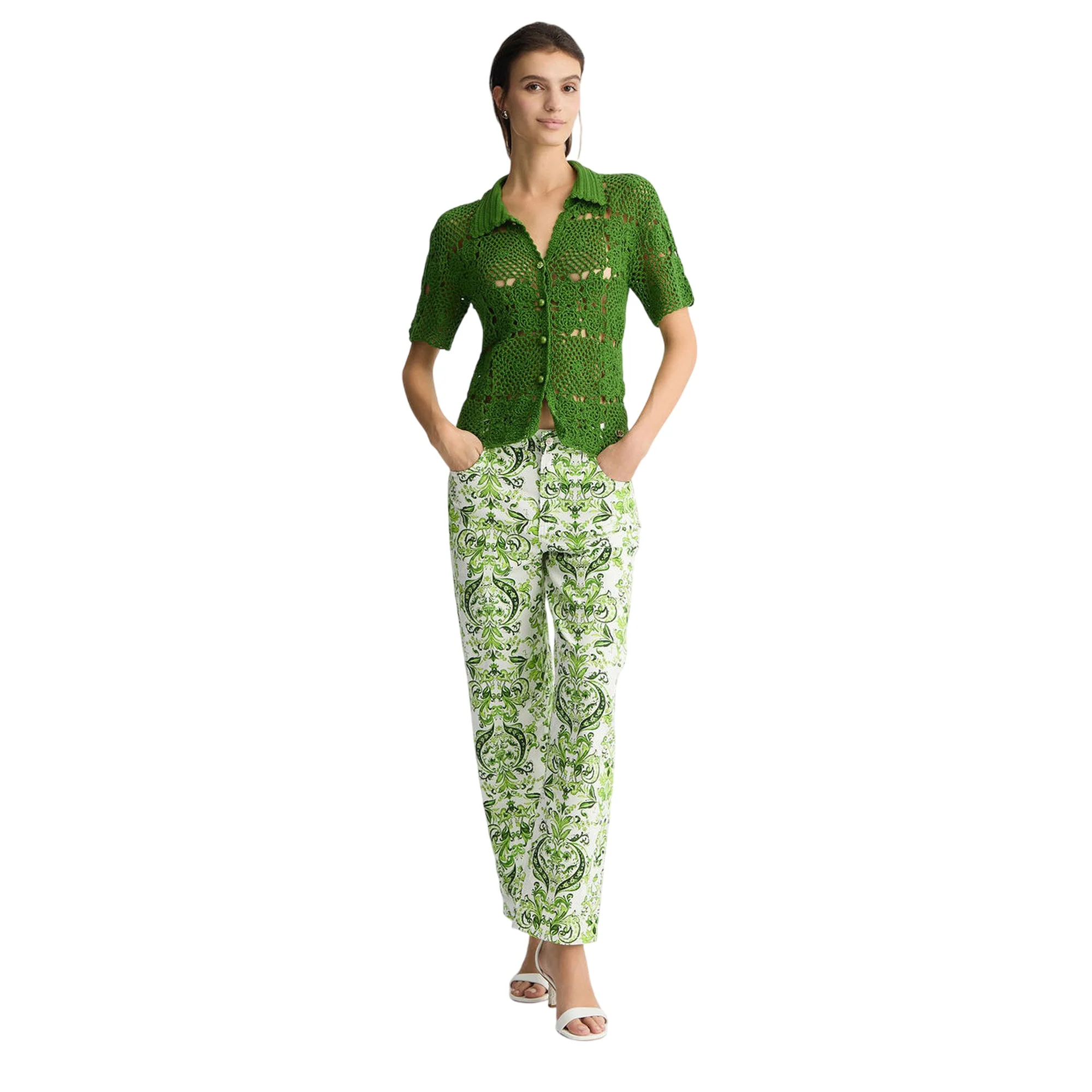 Pantaloni Donna in cotone stampato verde - Image 4