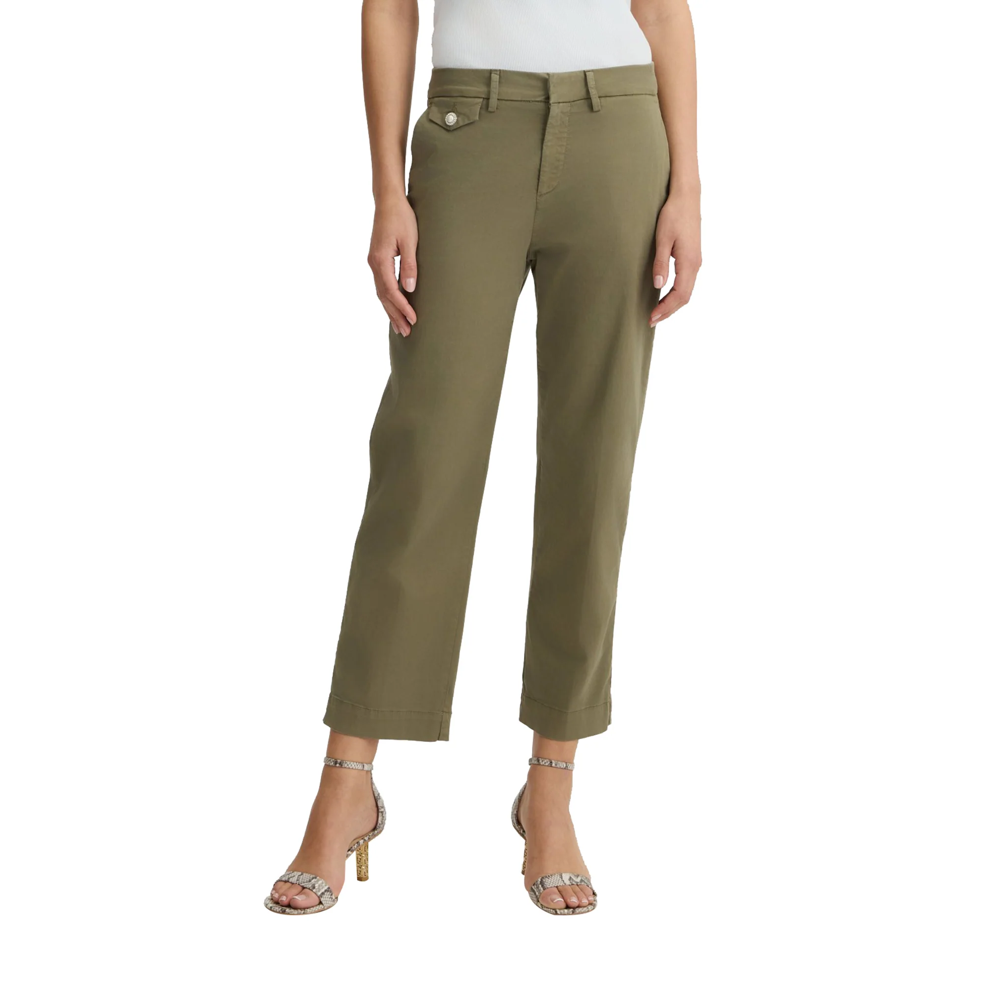 Pantaloni Donna Chino cropped tinta unita verde - Image 2