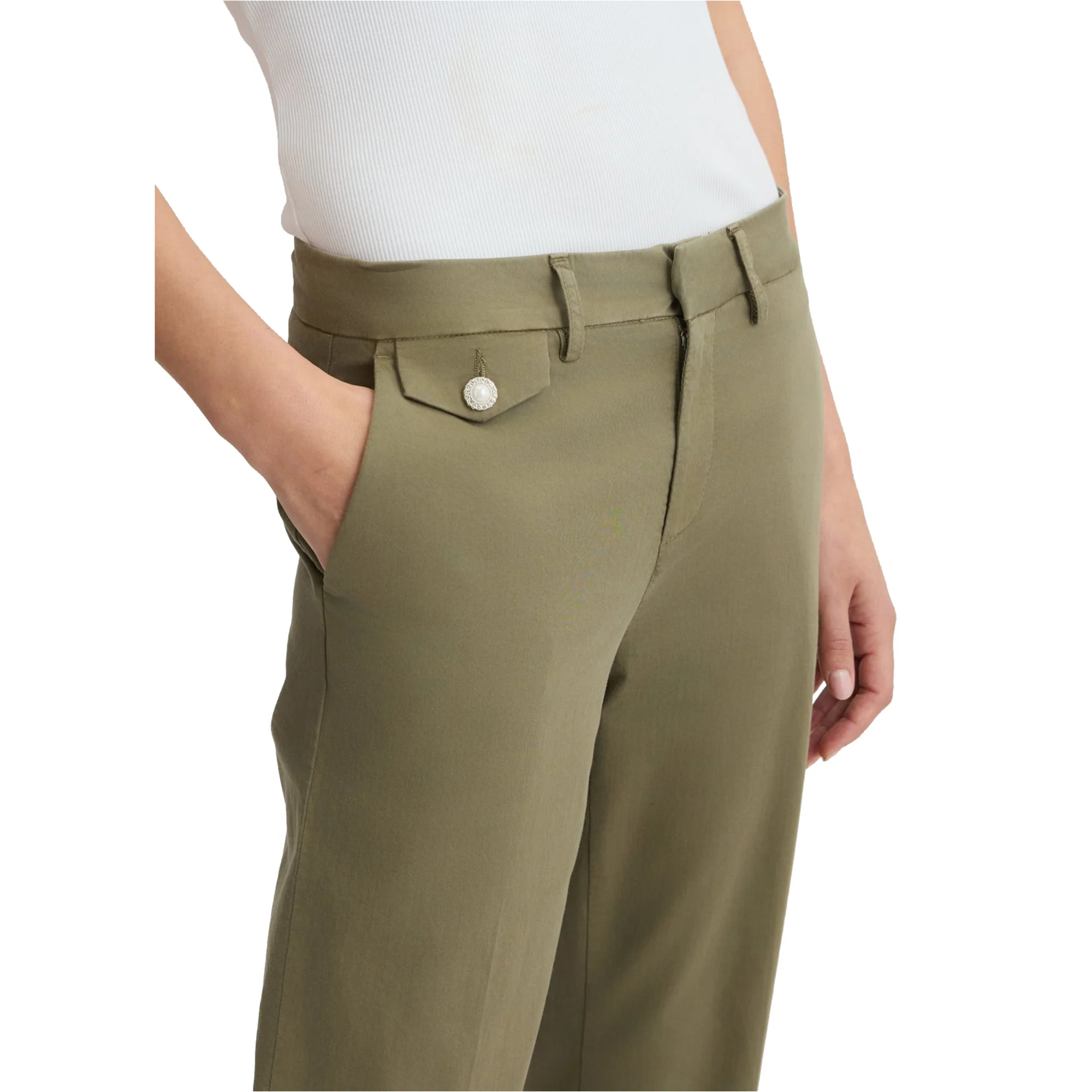 Pantaloni Donna Chino cropped tinta unita verde - Image 4