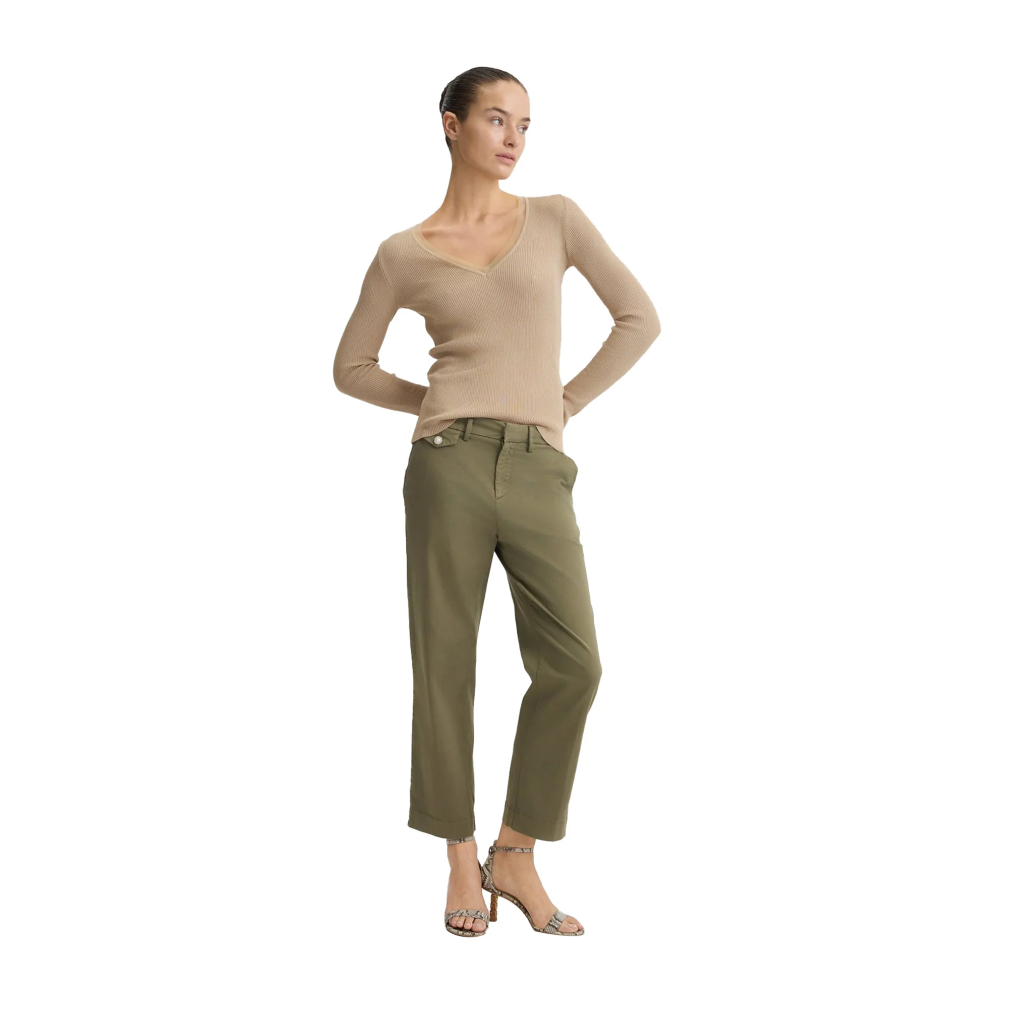Pantaloni Donna Chino cropped tinta unita verde - Image 5