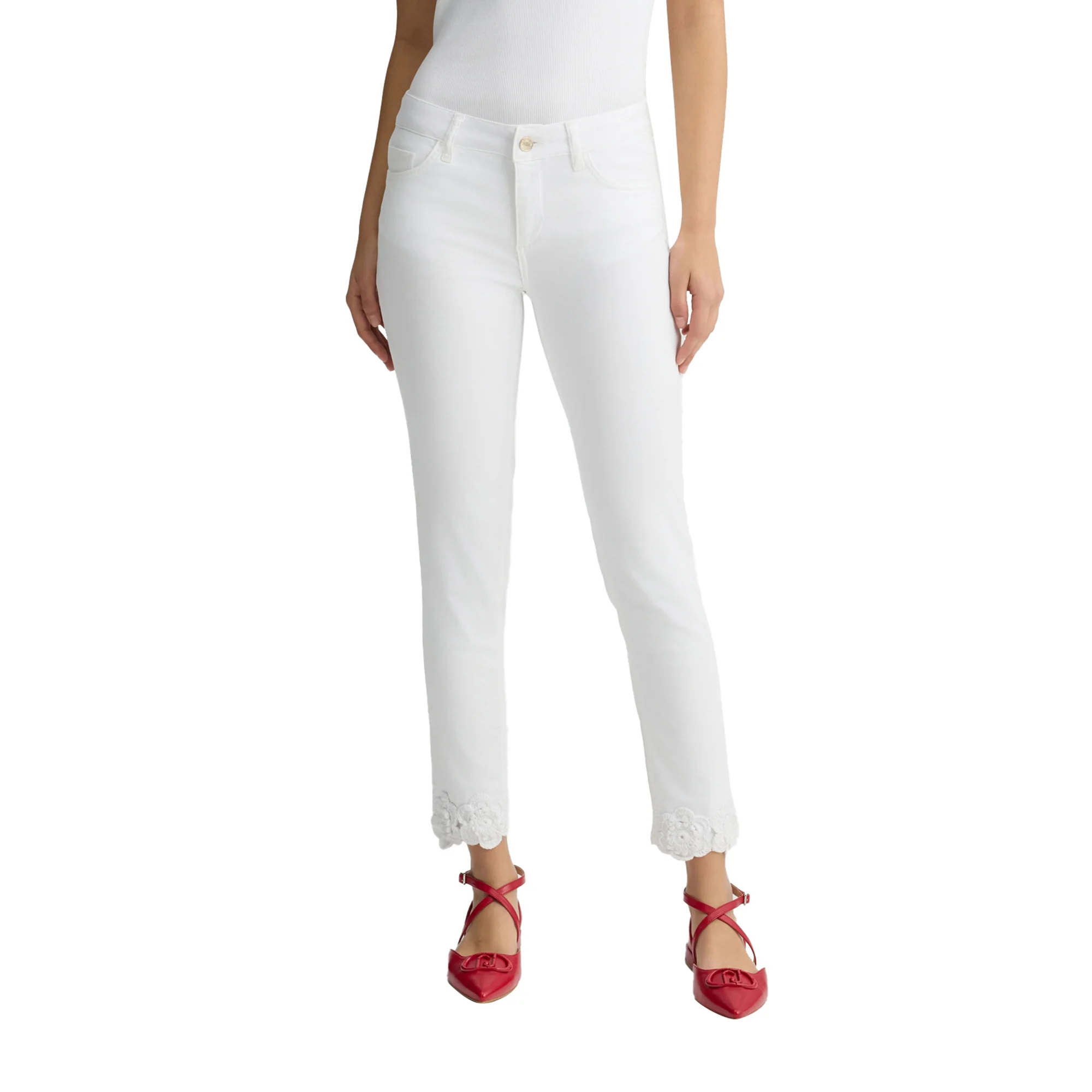 Pantaloni Donna Skinny con ricami Bianco - Image 2