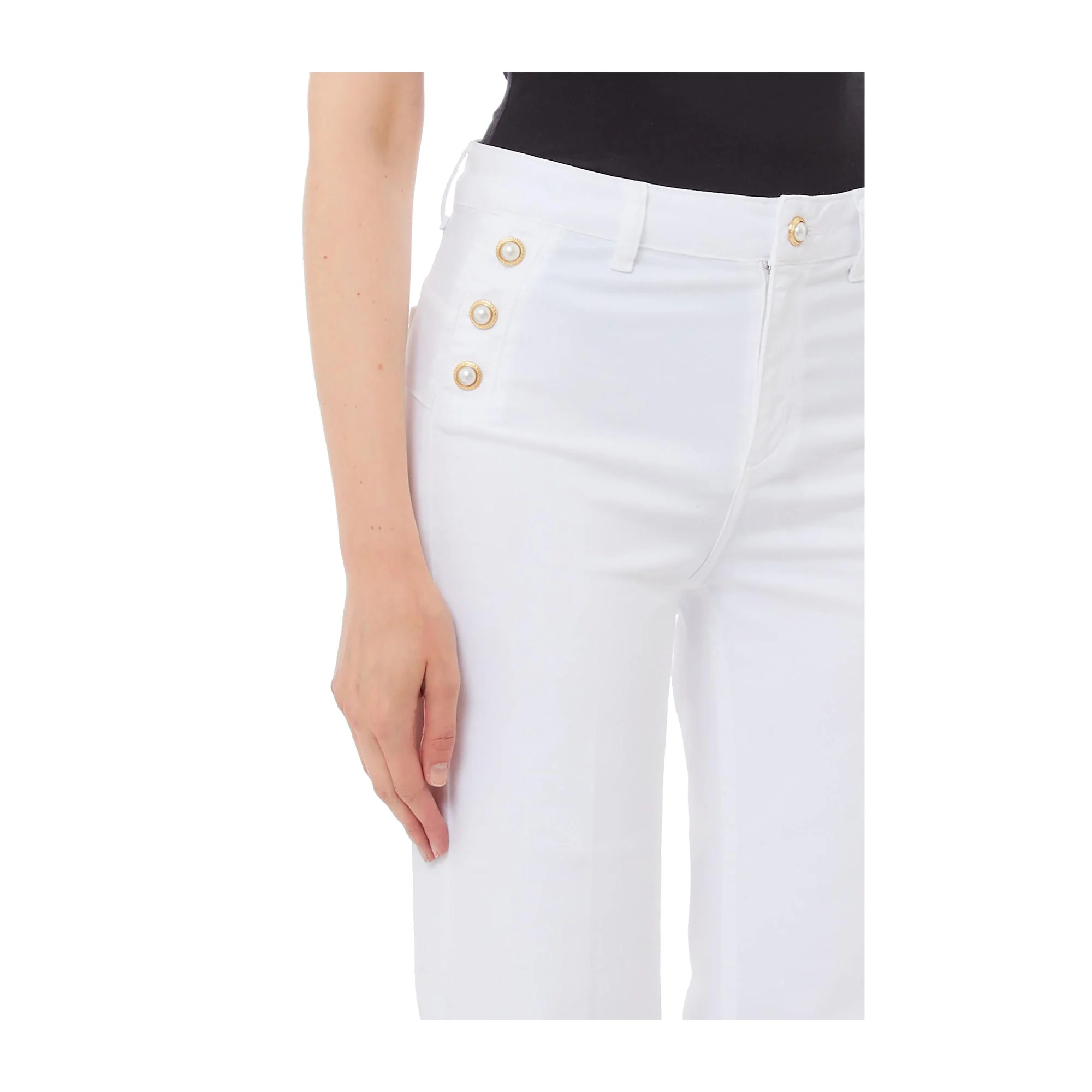 Pantalone Donna Bianco ampio con bottoni - Image 3