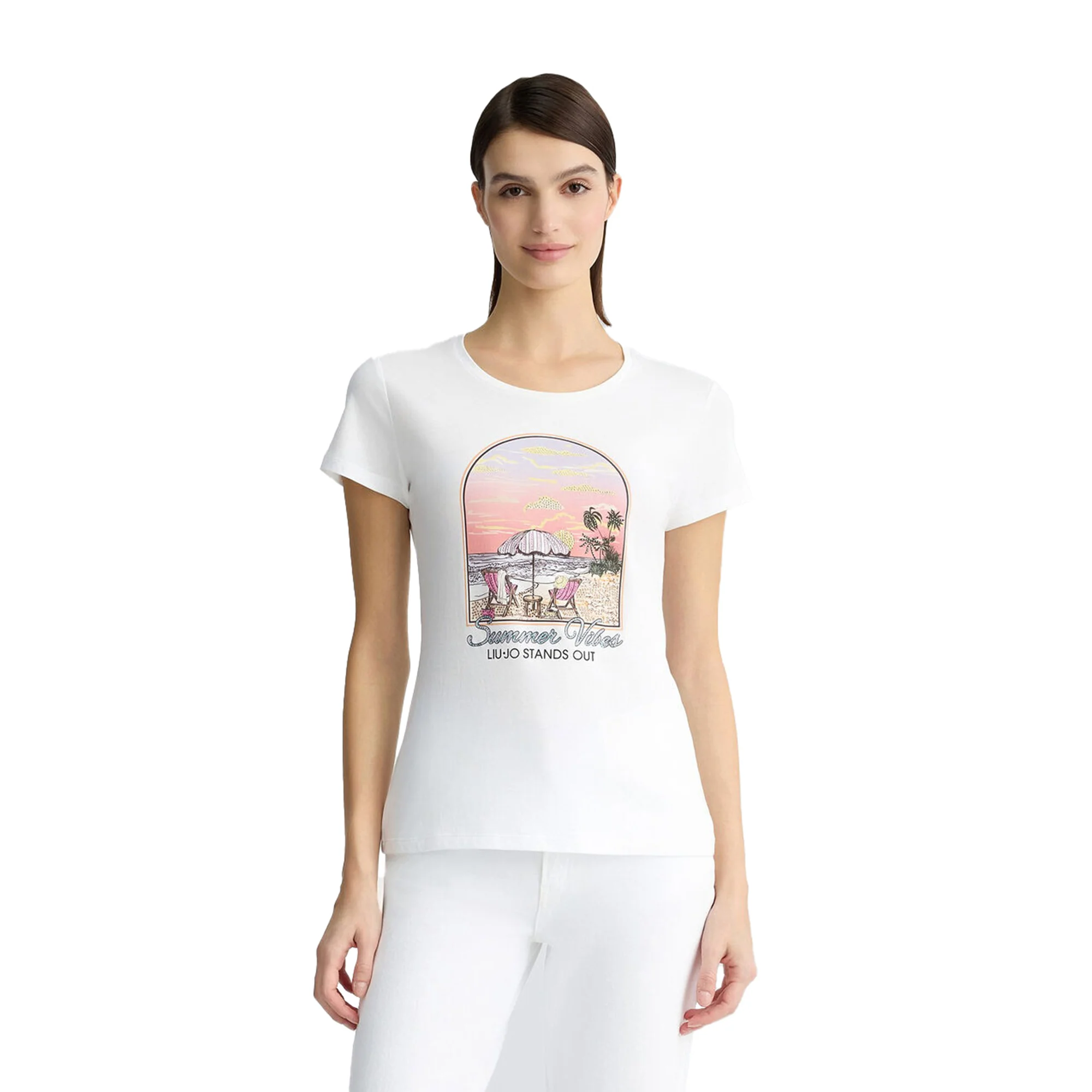 T-shirt Donna in cotone con stampa frontale - Image 2