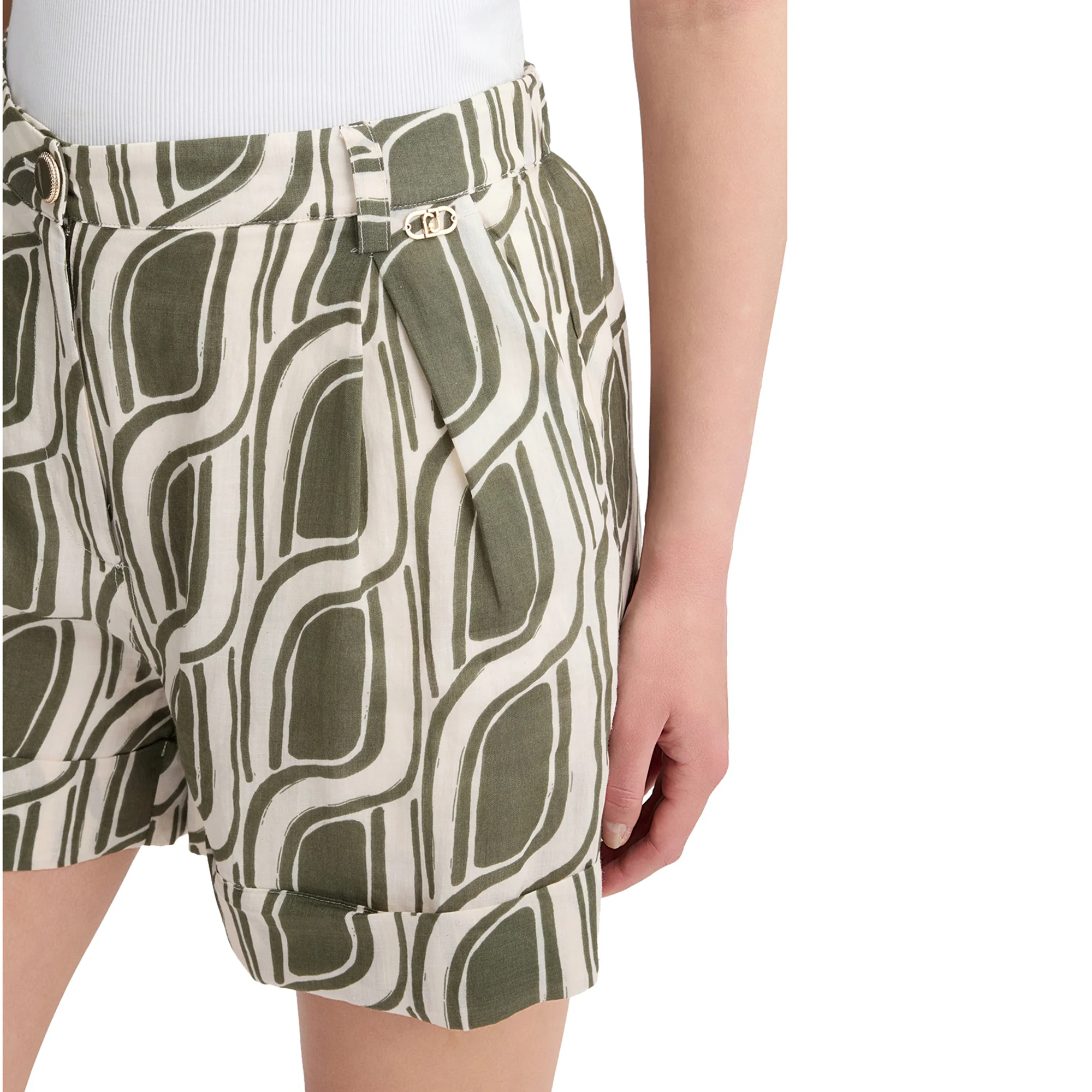 Shorts Donna in ramiè stampato Verde - Image 3