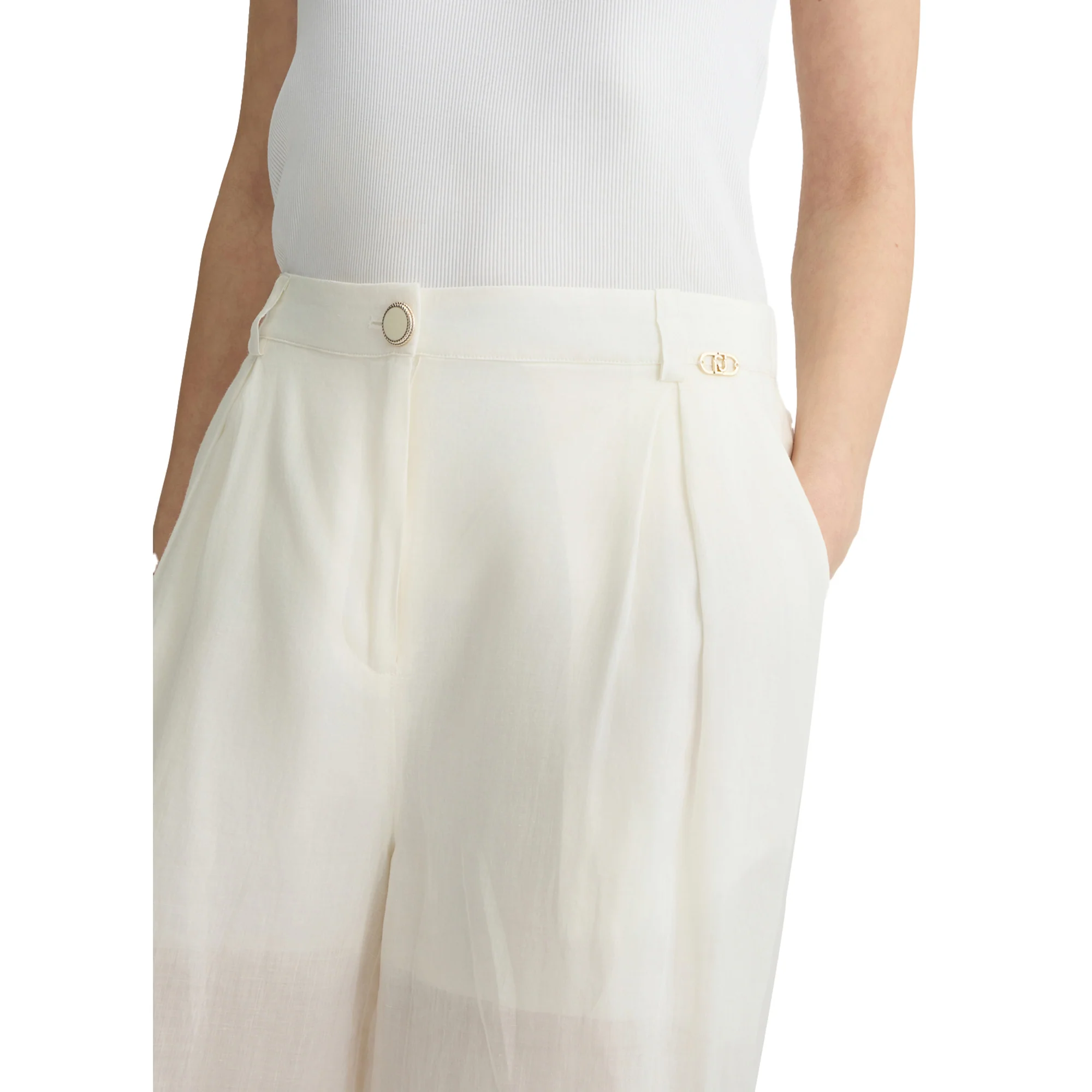 Pantaloni Donna a palazzo in ramiè bianco - Image 4