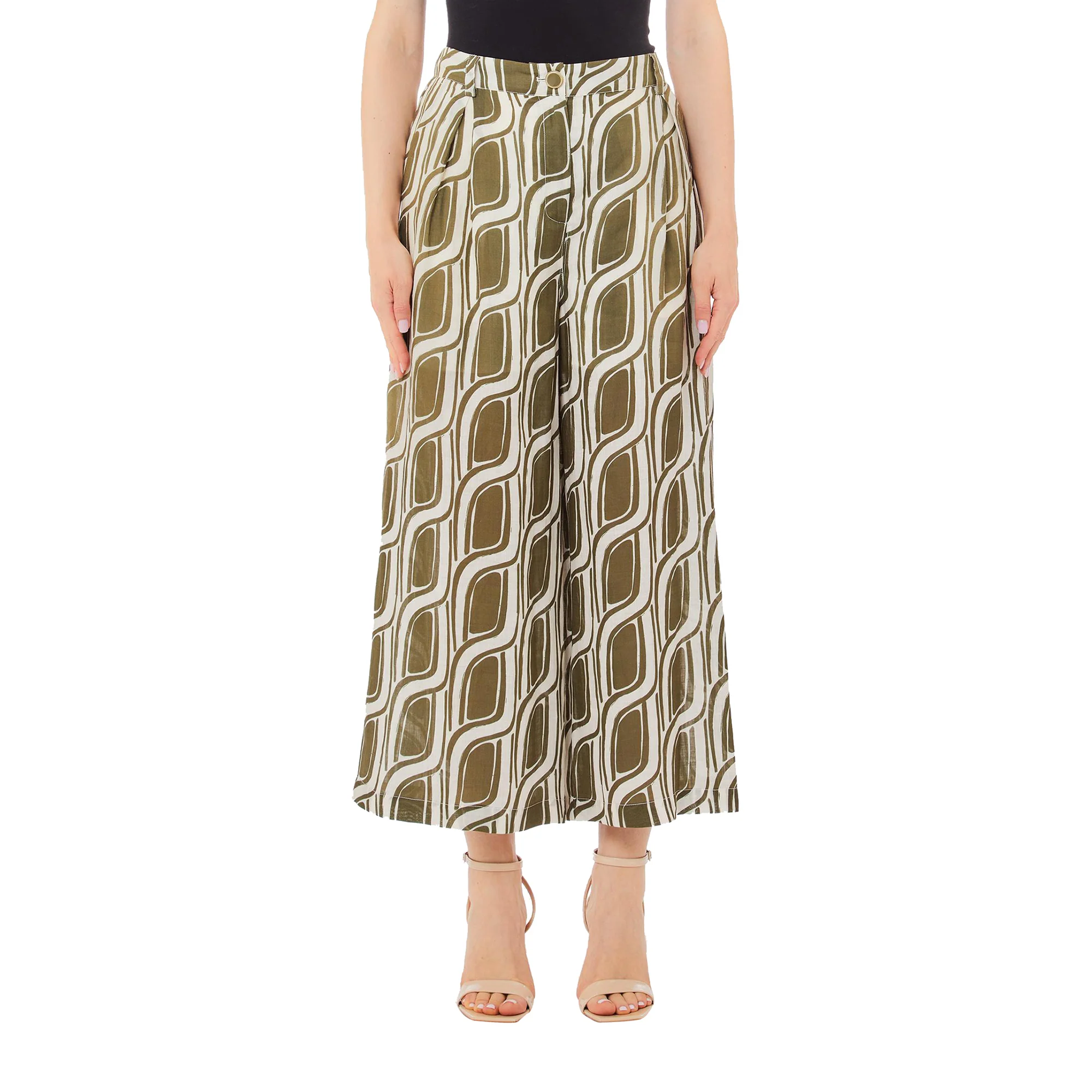 Pantaloni Donna a palazzo in ramiè verde