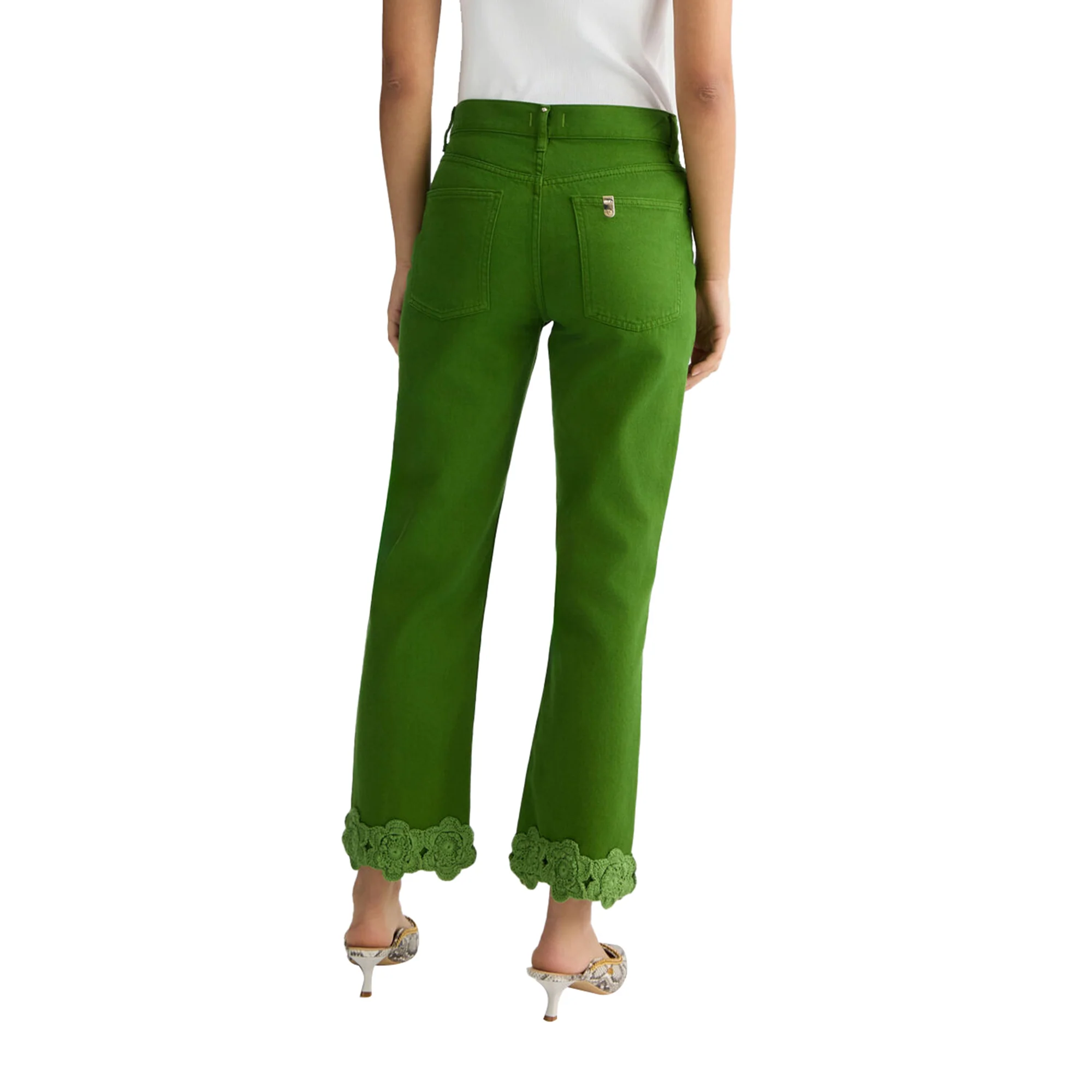 Jeans straight Verde Donna dettaglio ricamato - Image 3