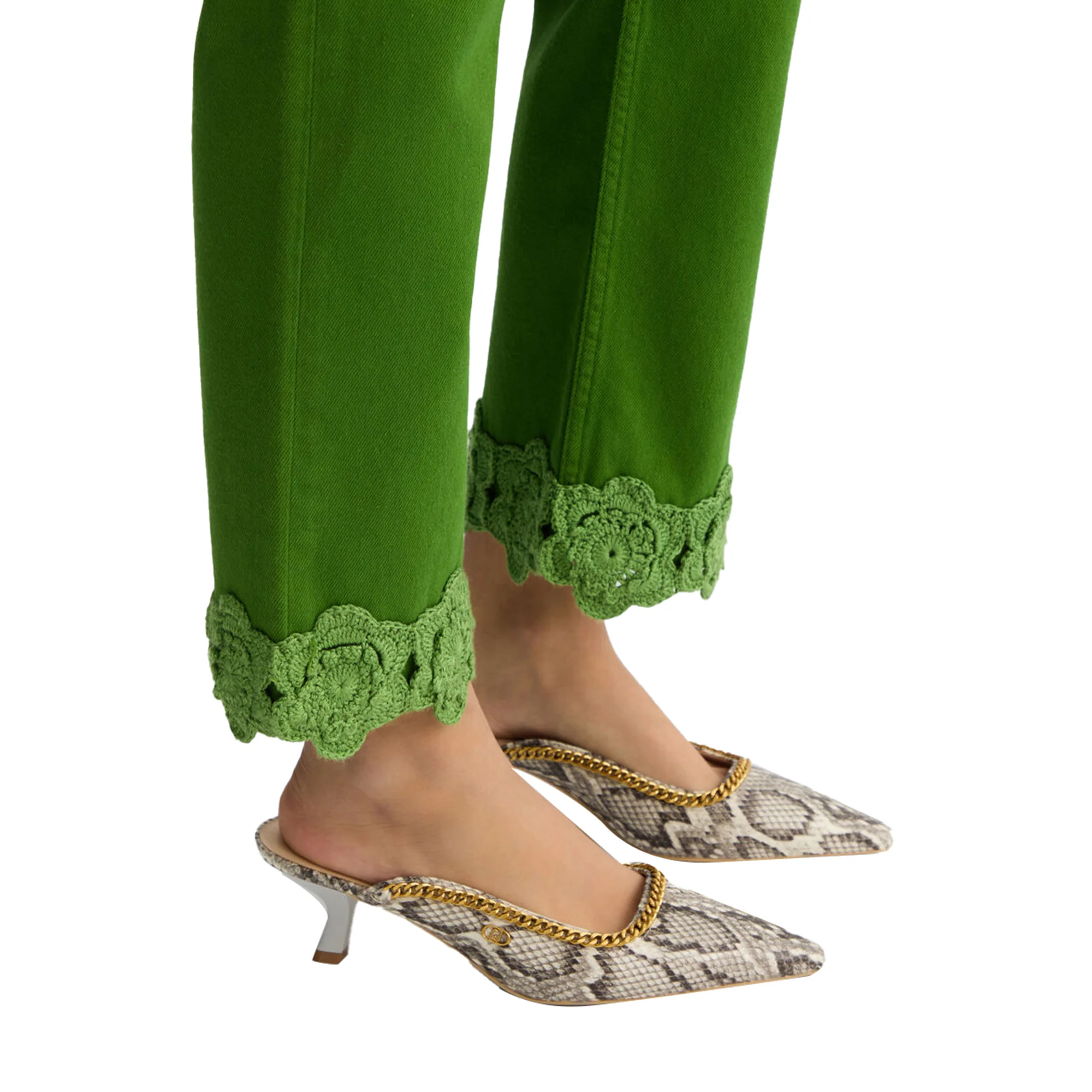 Jeans straight Verde Donna dettaglio ricamato - Image 4