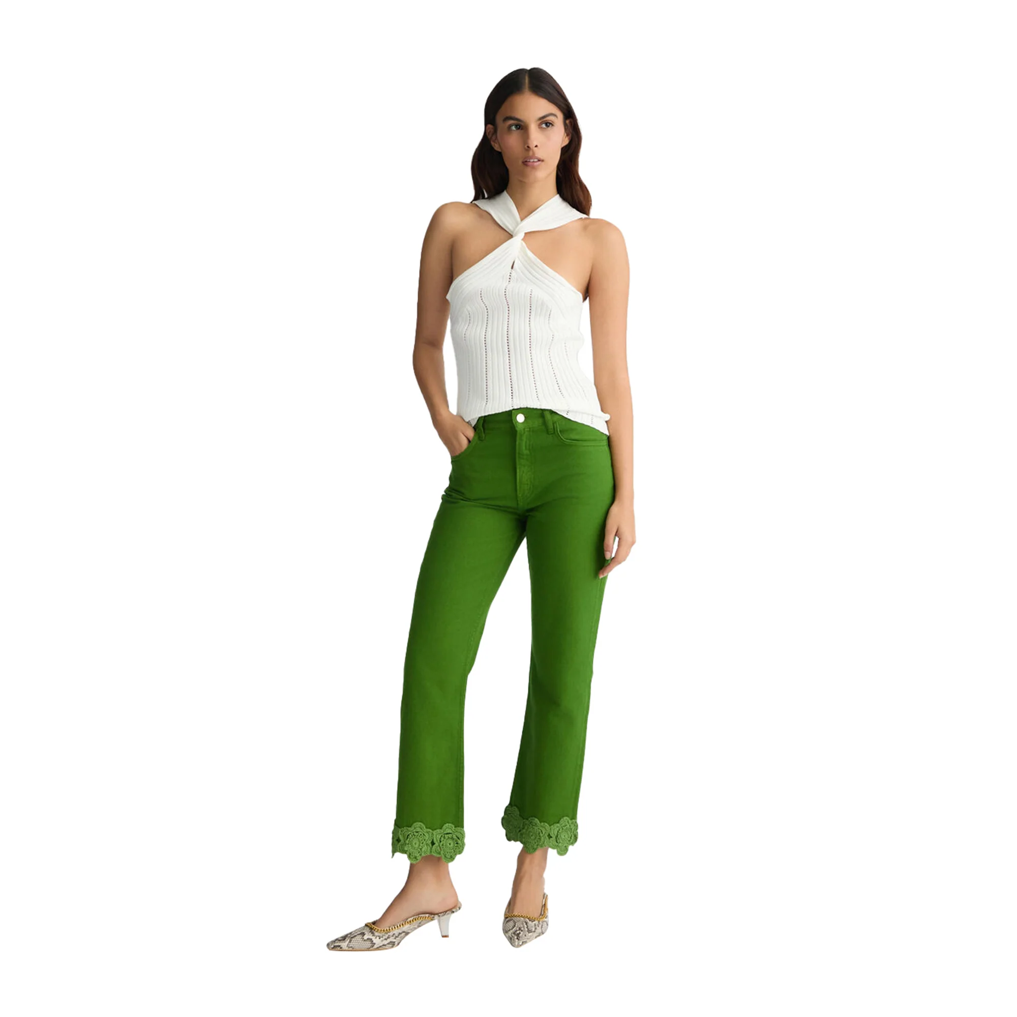 Jeans straight Verde Donna dettaglio ricamato - Image 5