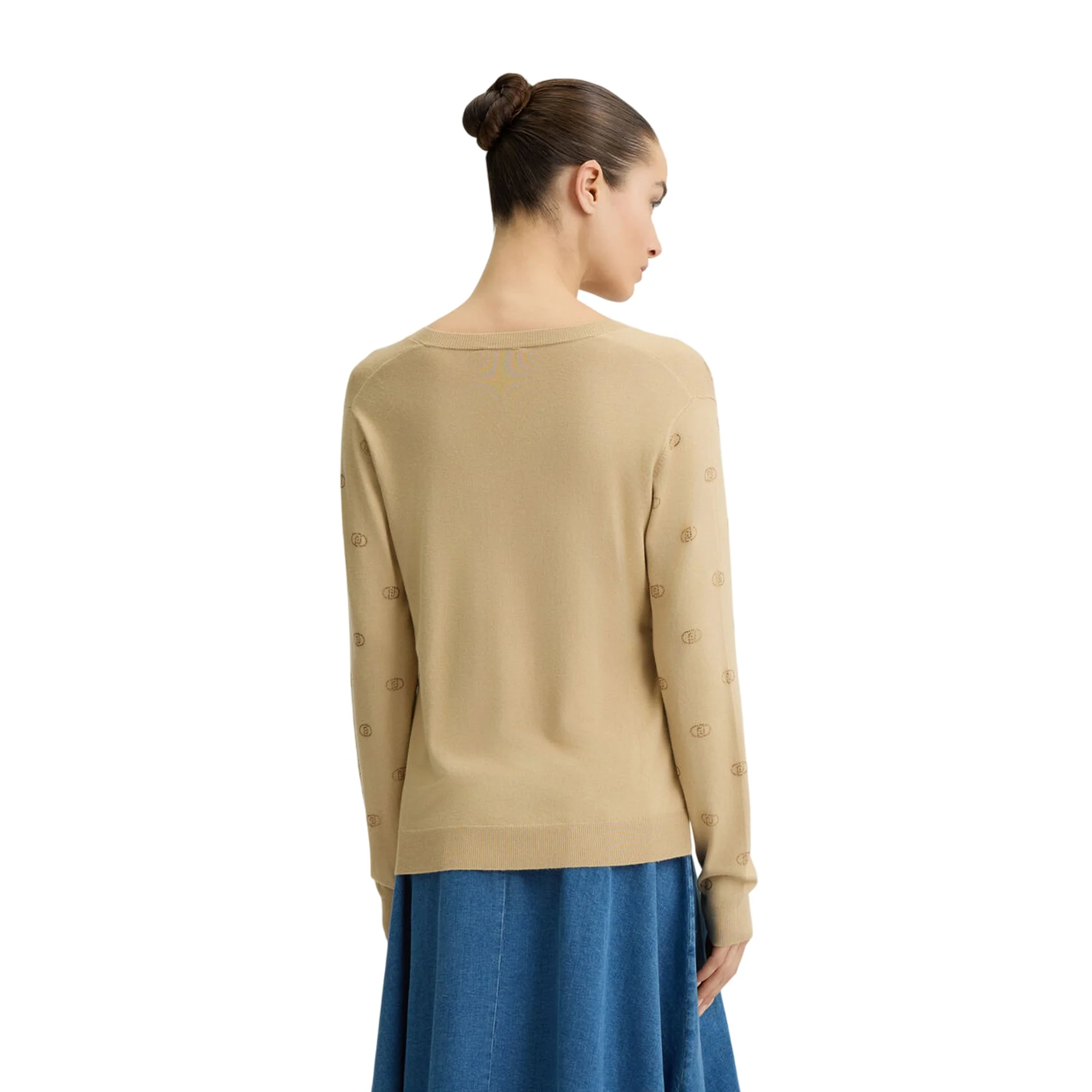 Maglia Donna con scollo a V beige con logo - Image 2