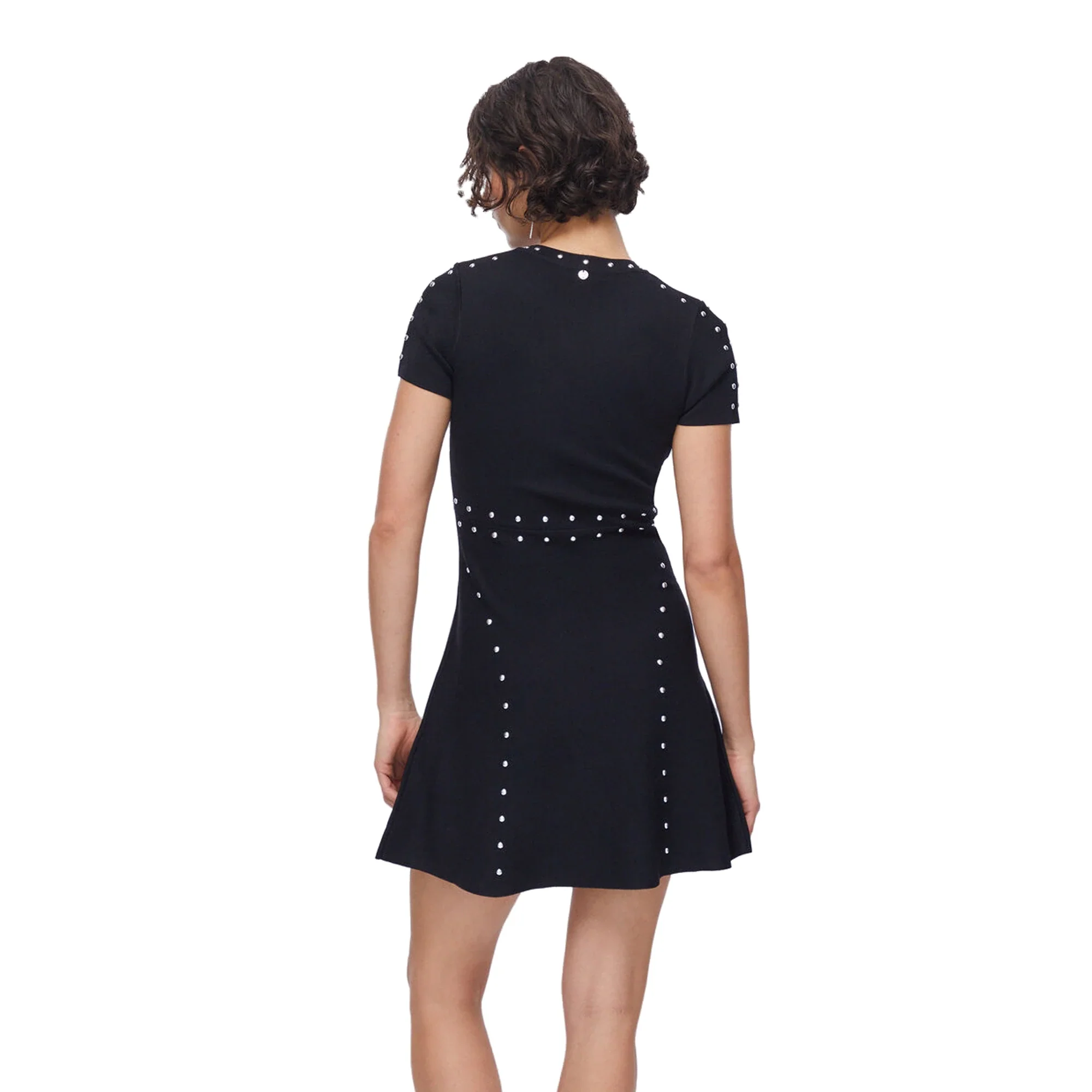 Abito corto Donna in maglia nera con borchie - Image 3