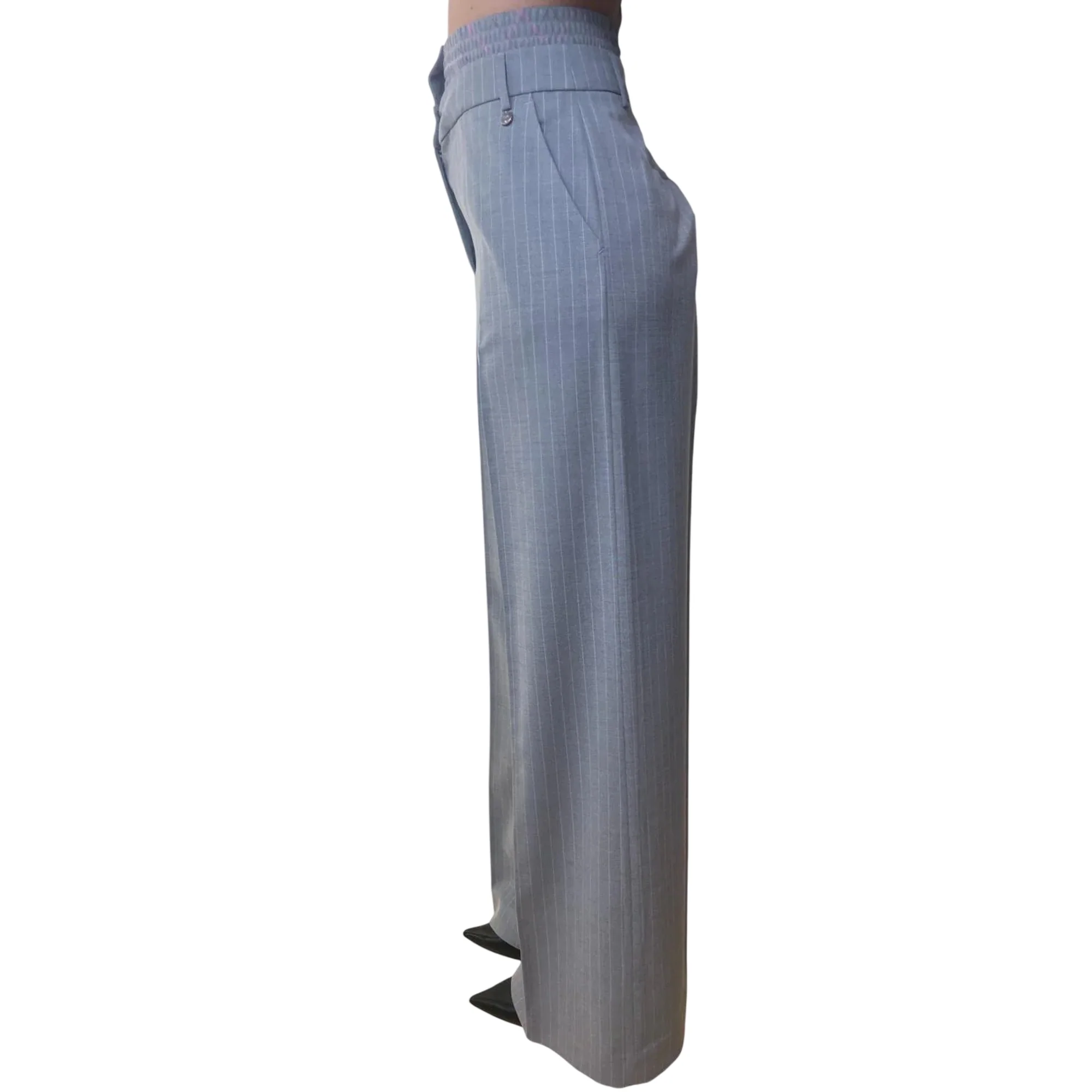 Pantaloni a palazzo gessati con doppio cintone - Image 2