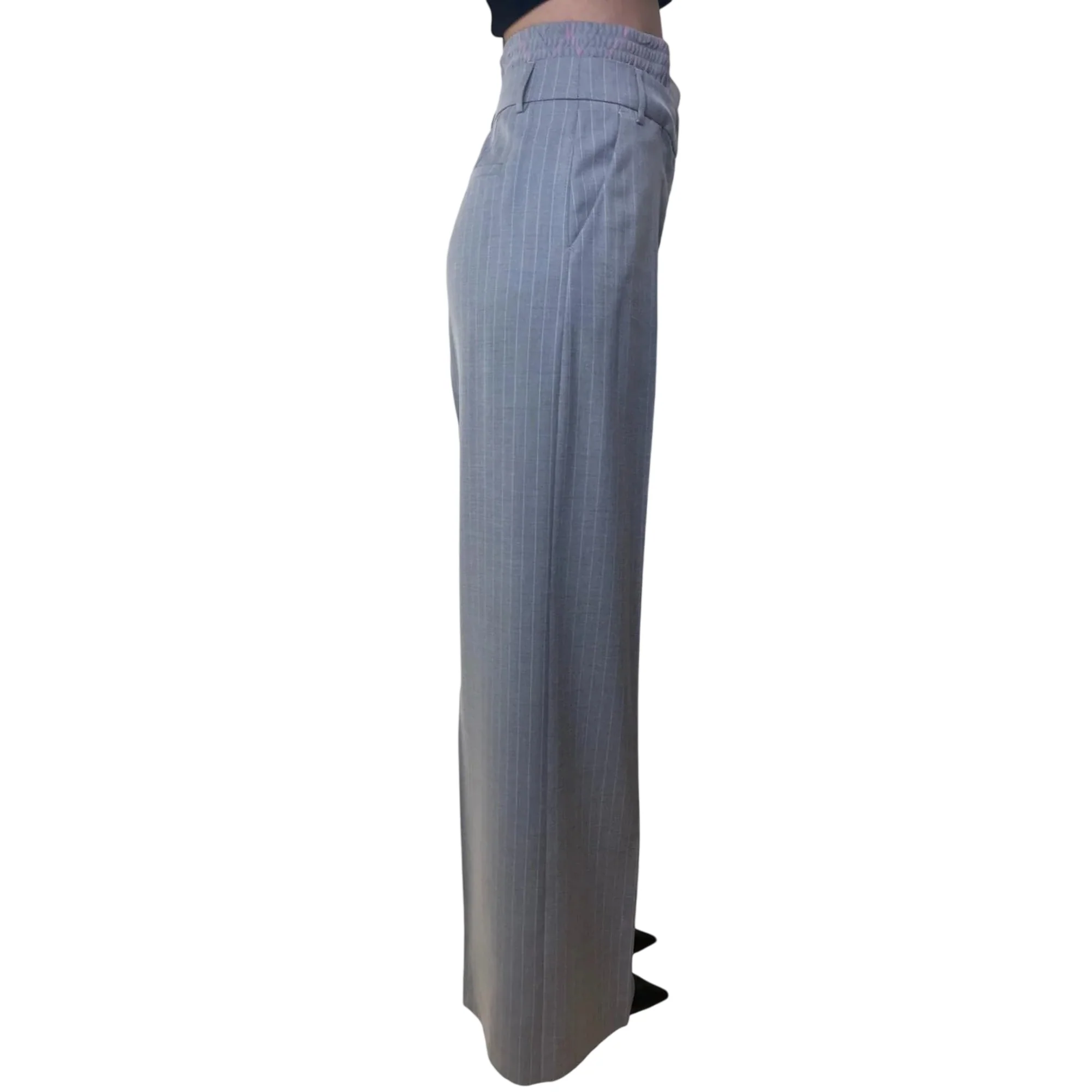 Pantaloni a palazzo gessati con doppio cintone - Image 3