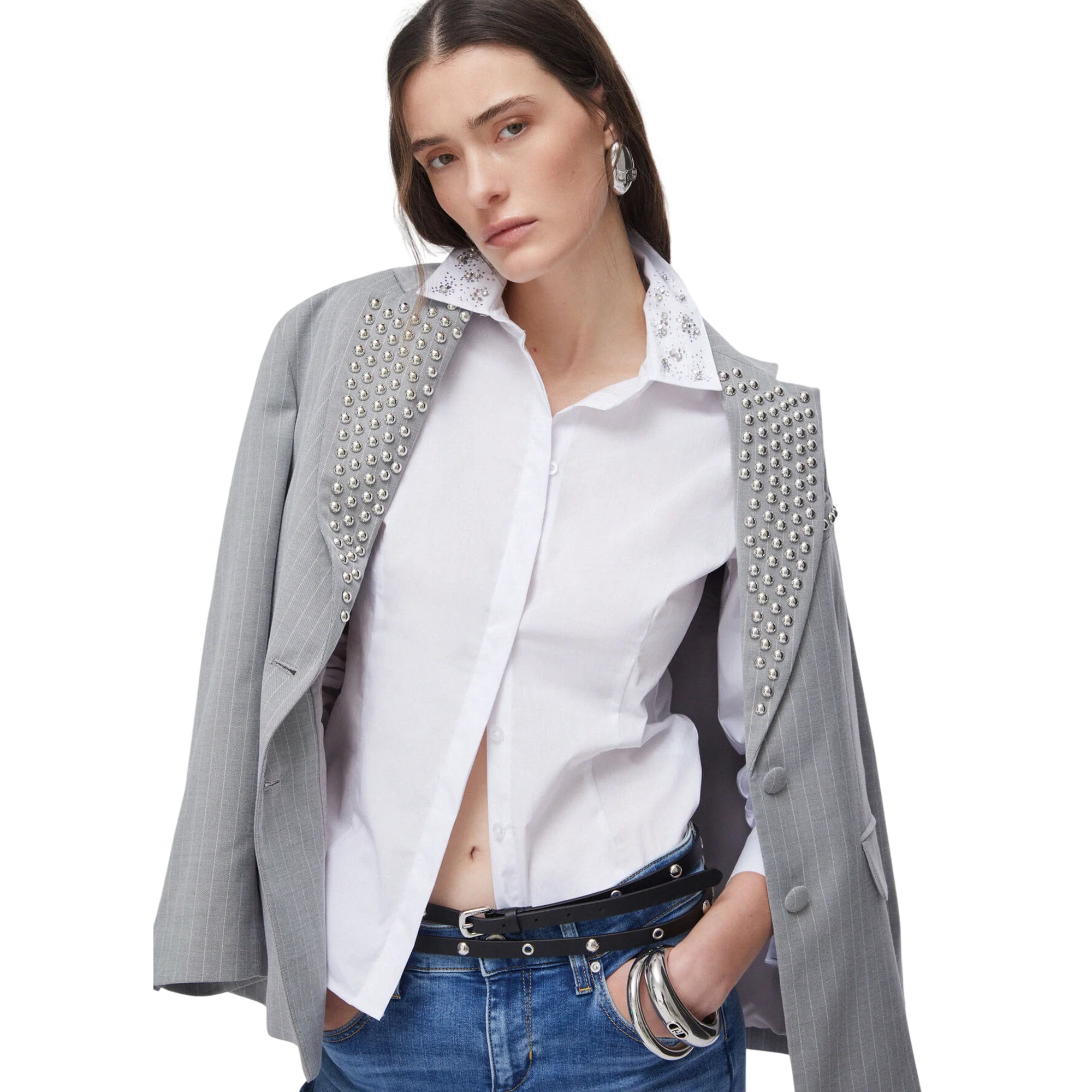 Camicia bianca impreziosita con ricami gioiello sul collo - Image 5