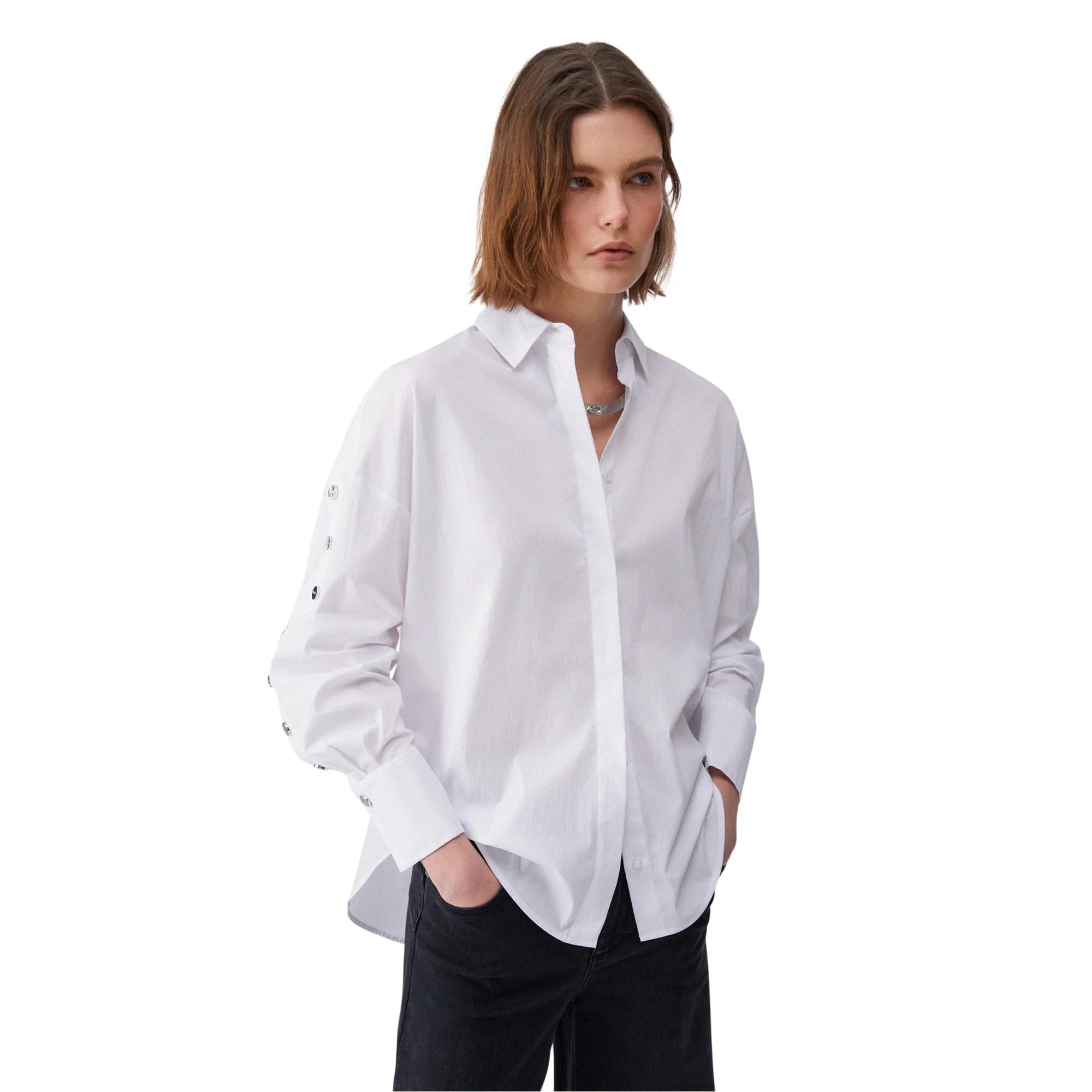 Camicia donna il popeline con borchie bianca - Image 2