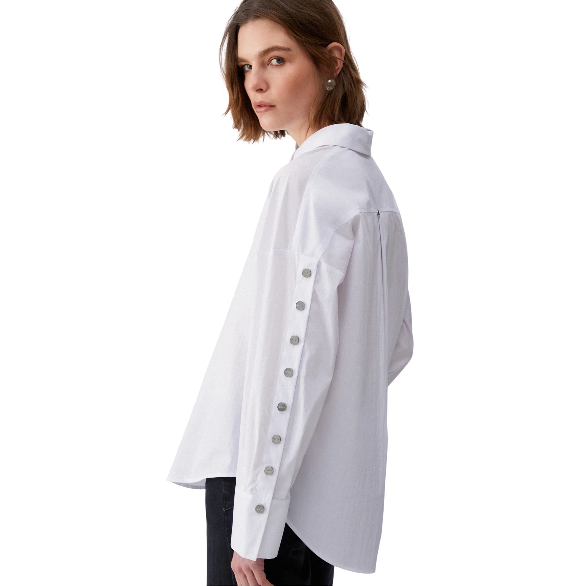 Camicia donna il popeline con borchie bianca - Image 4