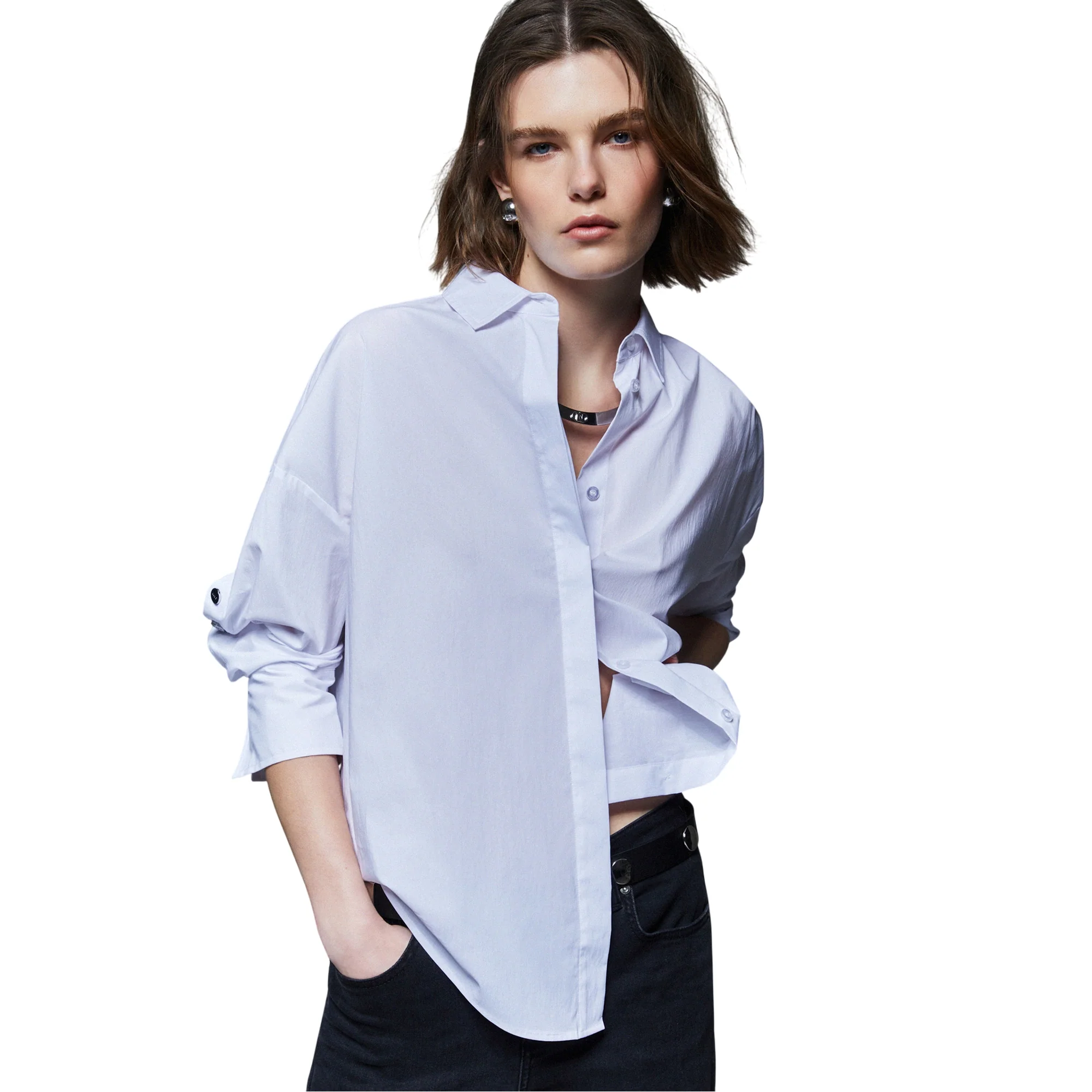 Camicia donna il popeline con borchie bianca - Image 5