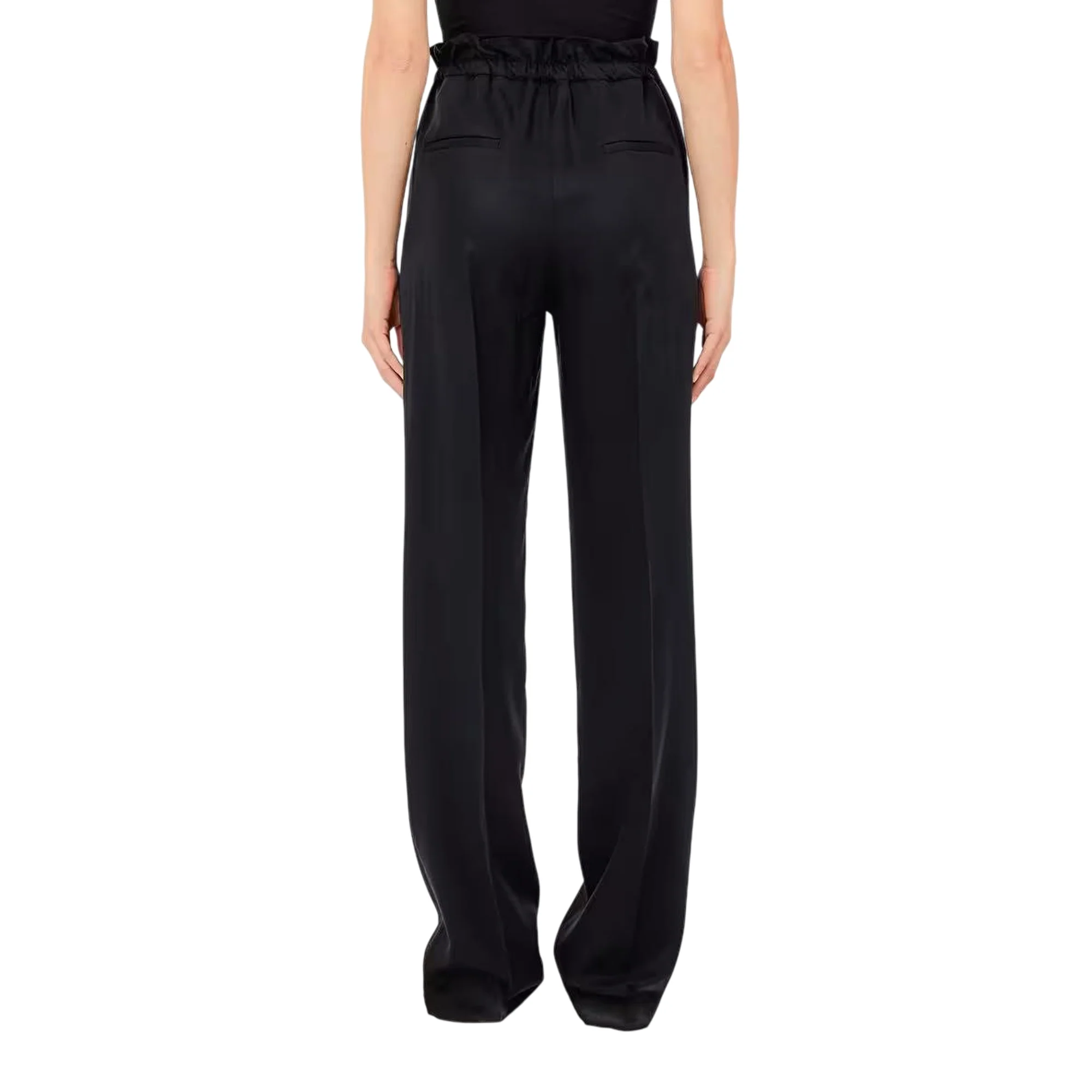 Pantalone nero lungo con elastico in vita - Image 2