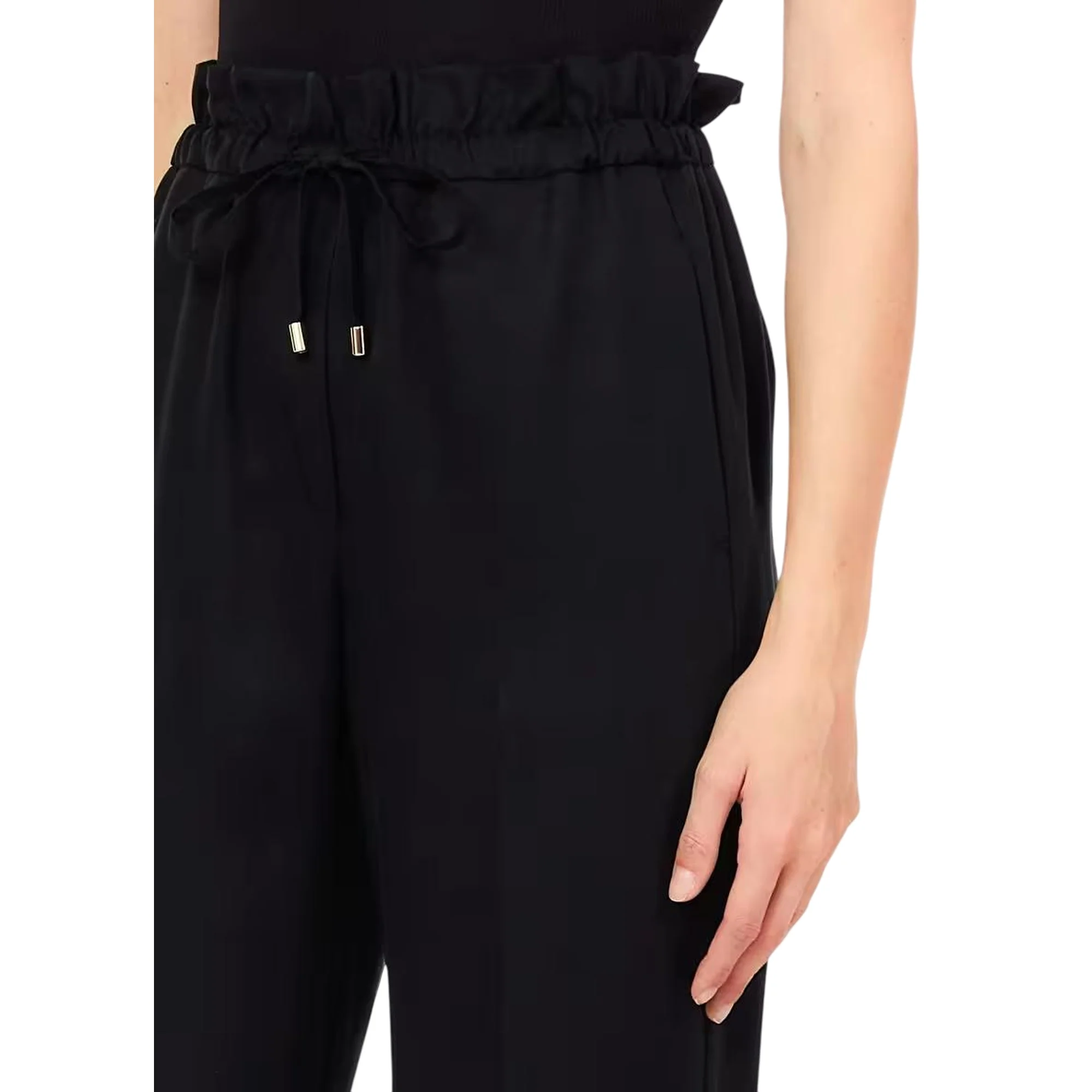 Pantalone nero lungo con elastico in vita - Image 3