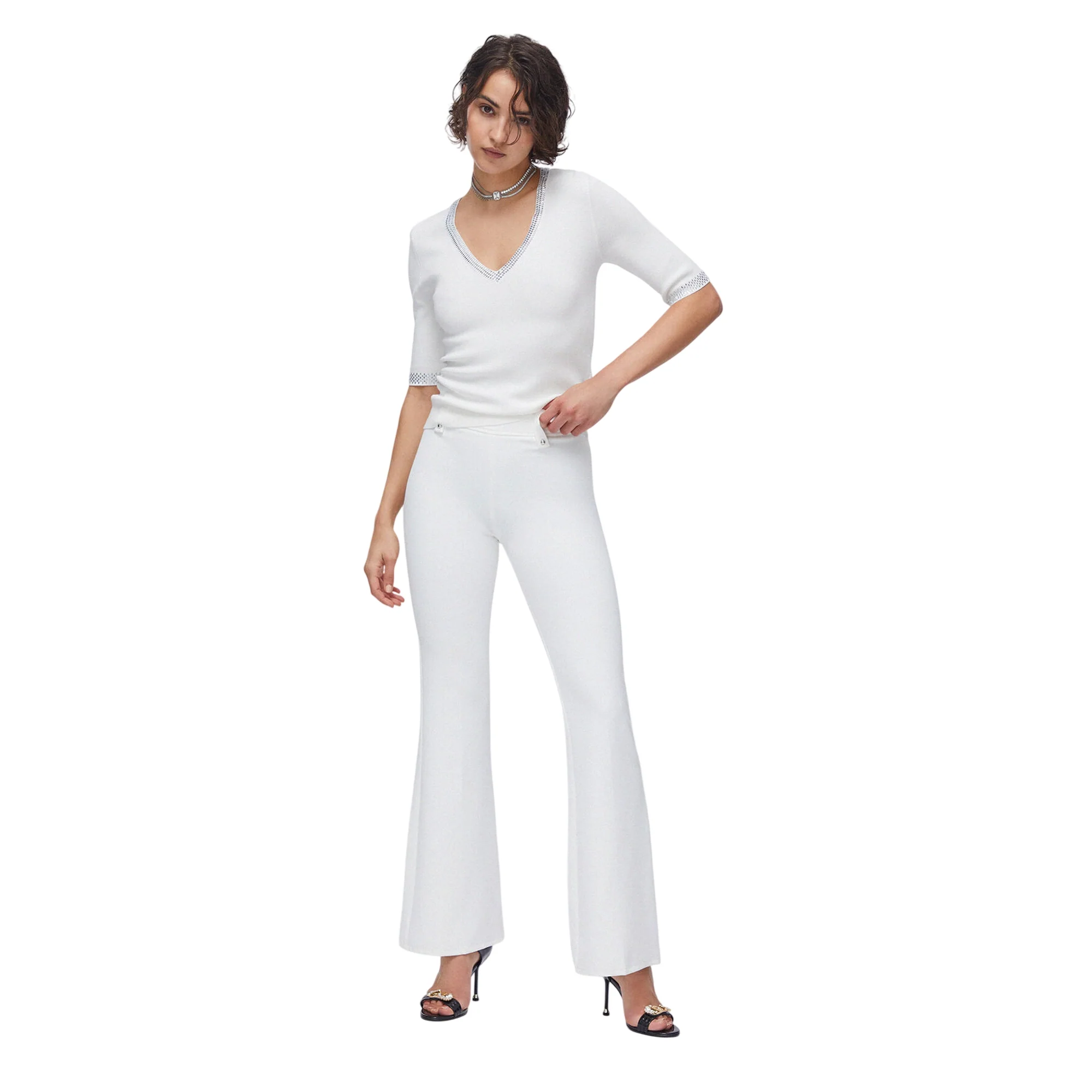 Pantaloni flare bianchi in crêpe fluido - Image 7