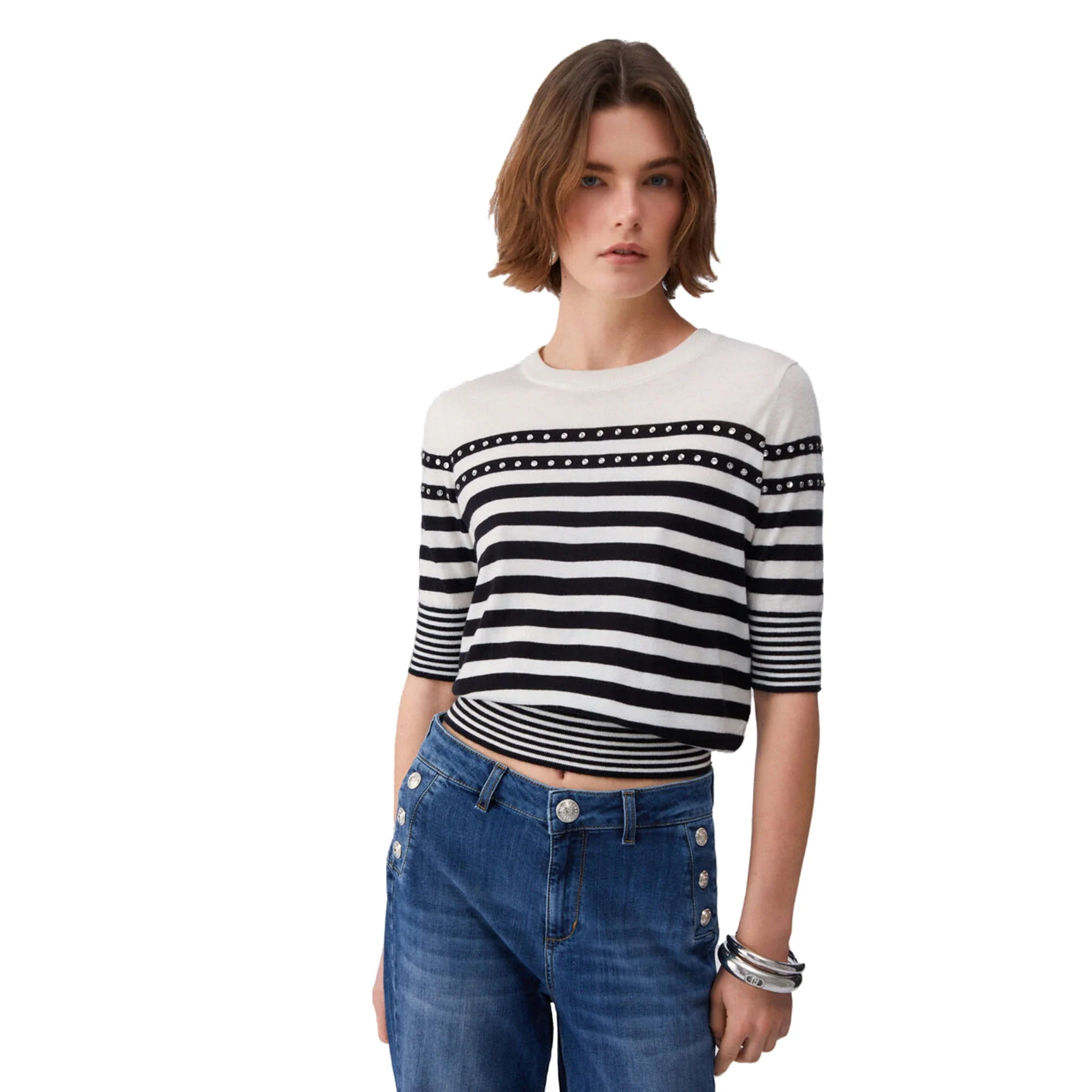 Maglia a righe Donna con gioielli Nero - Image 2