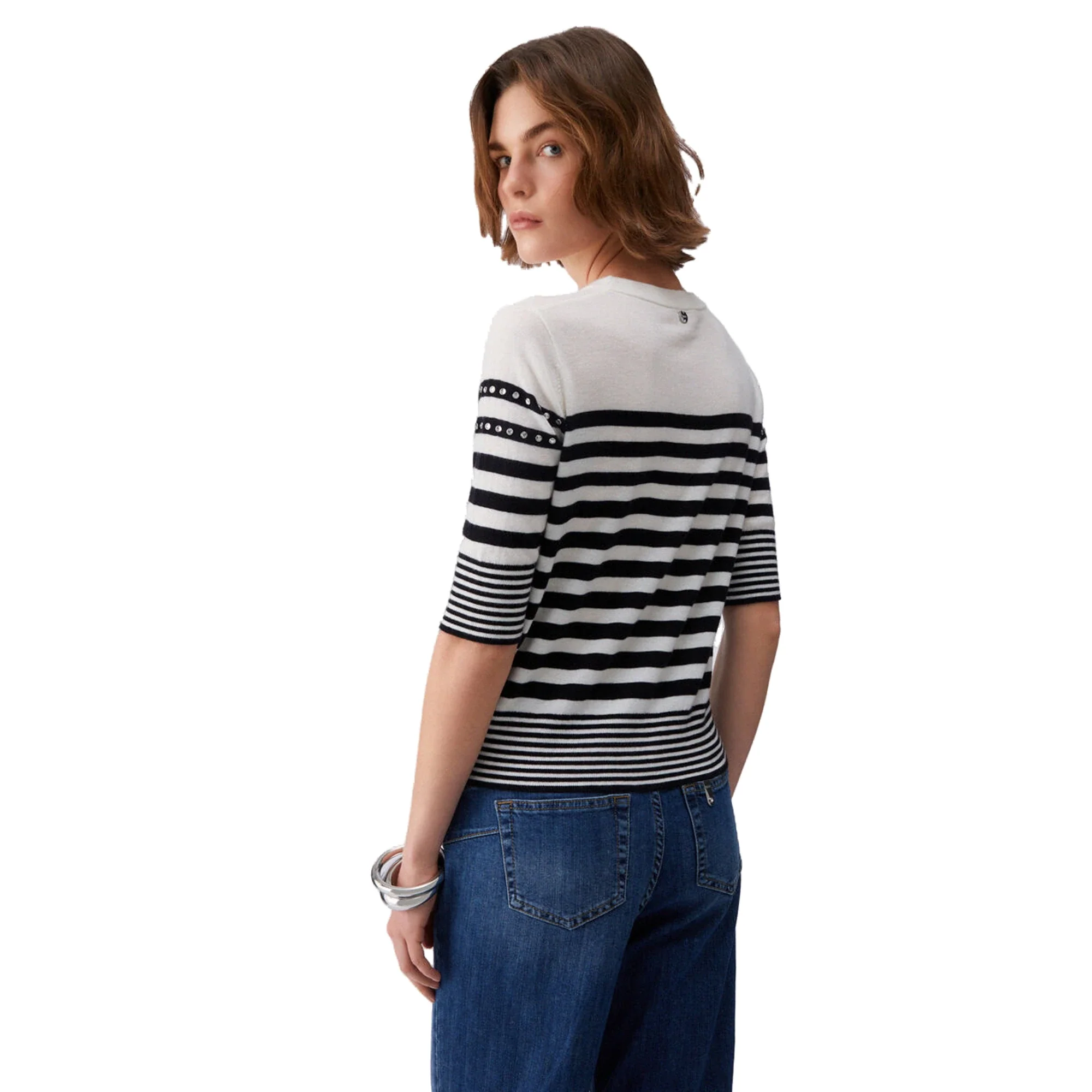 Maglia a righe Donna con gioielli Nero - Image 3