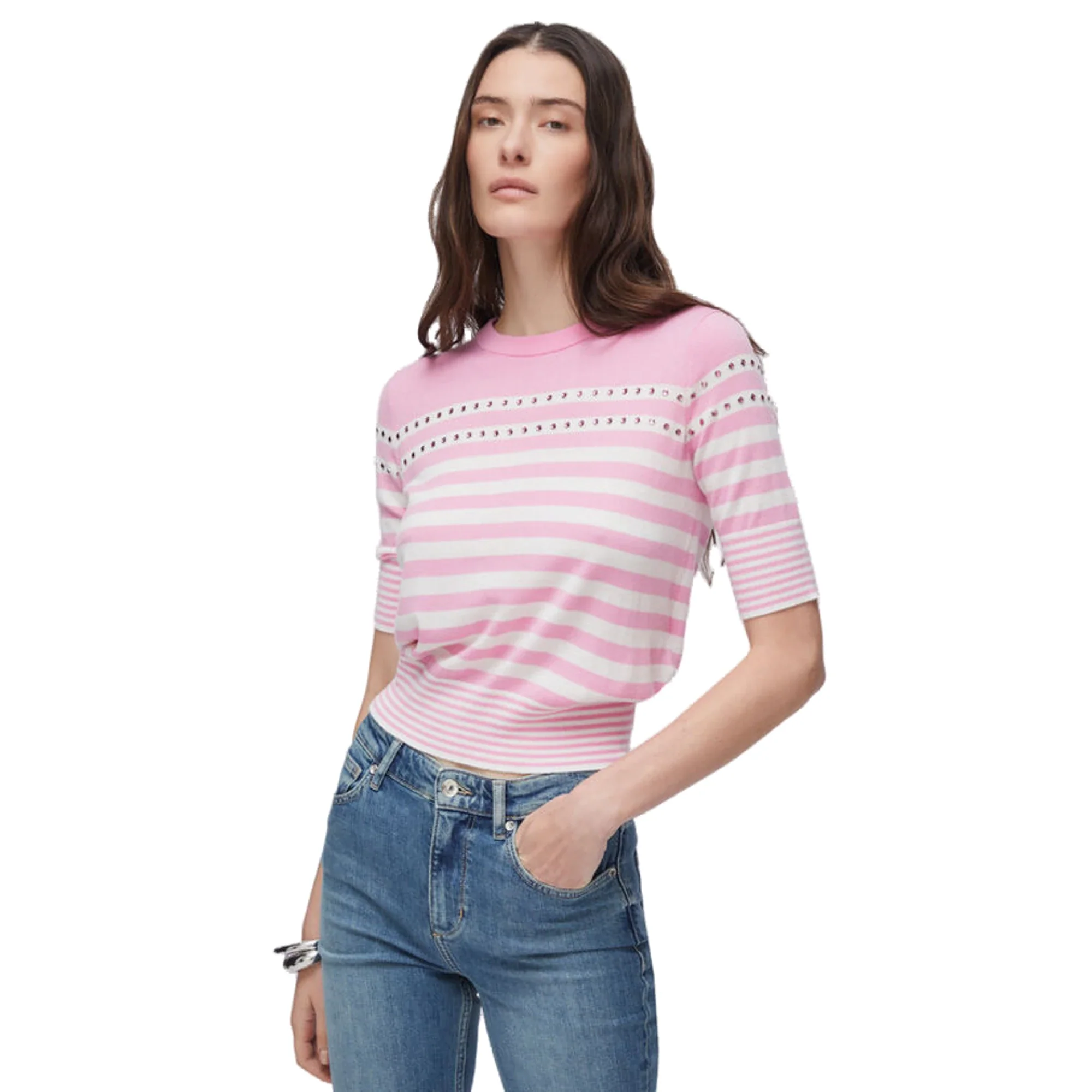 Maglia a righe Donna con gioielli Rosa - Image 2