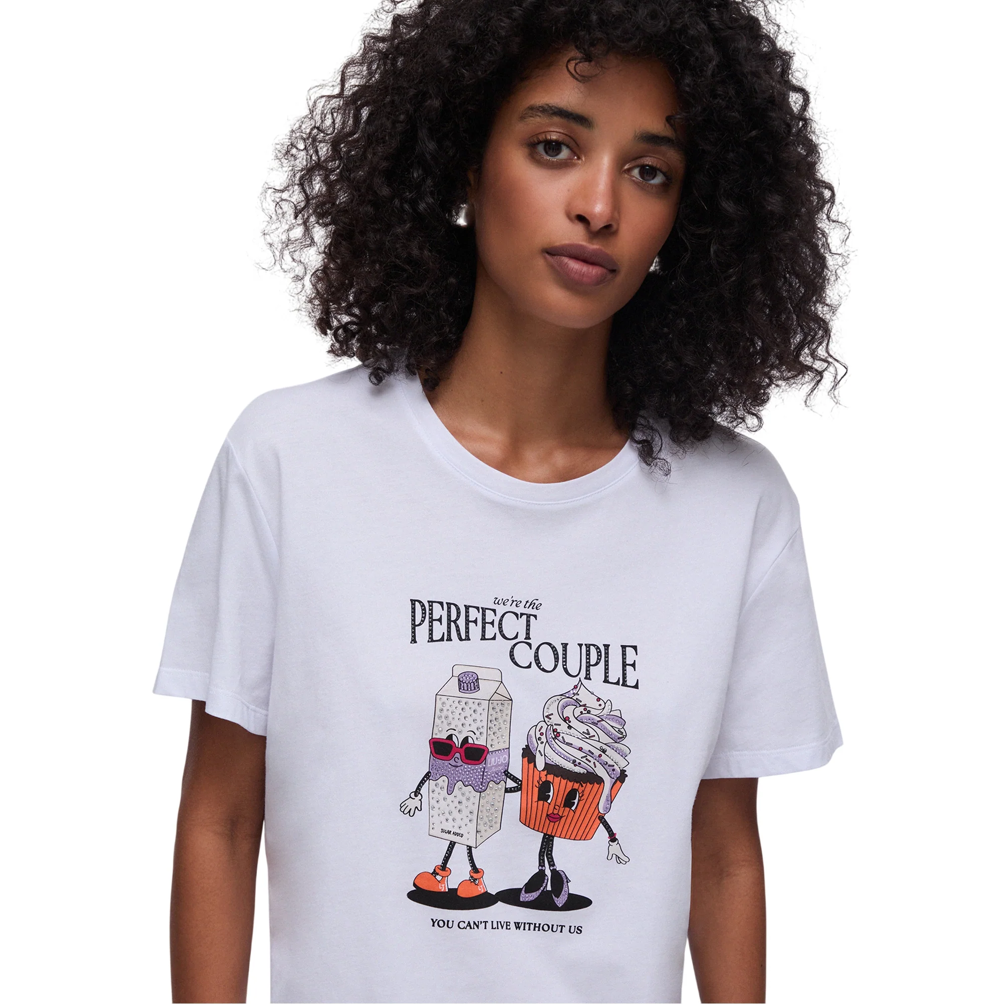 T-shirt di cotone con stampa e applicazioni in bianco - Image 4