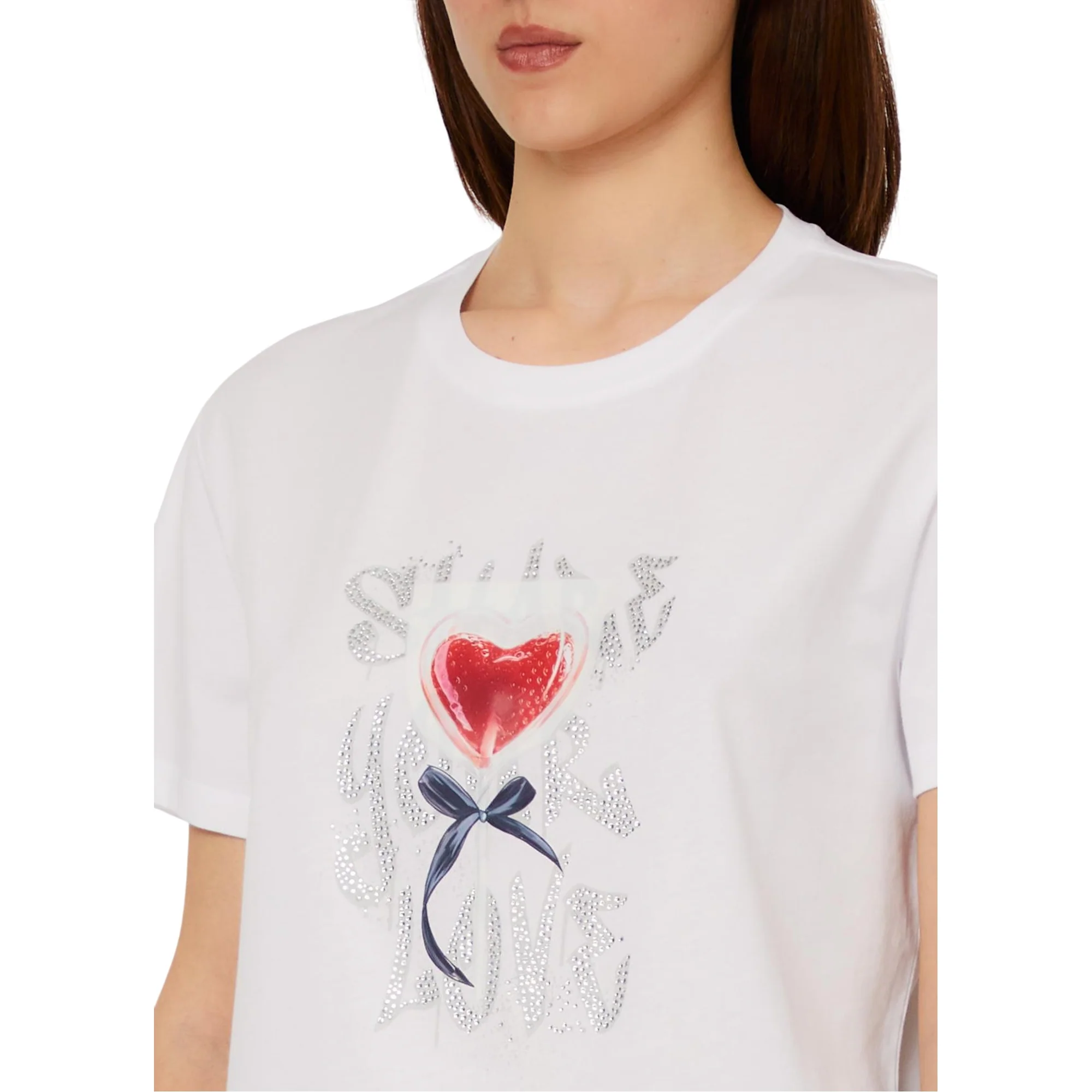 T-shirt bianca con stampa cuore e fiocco - Image 3