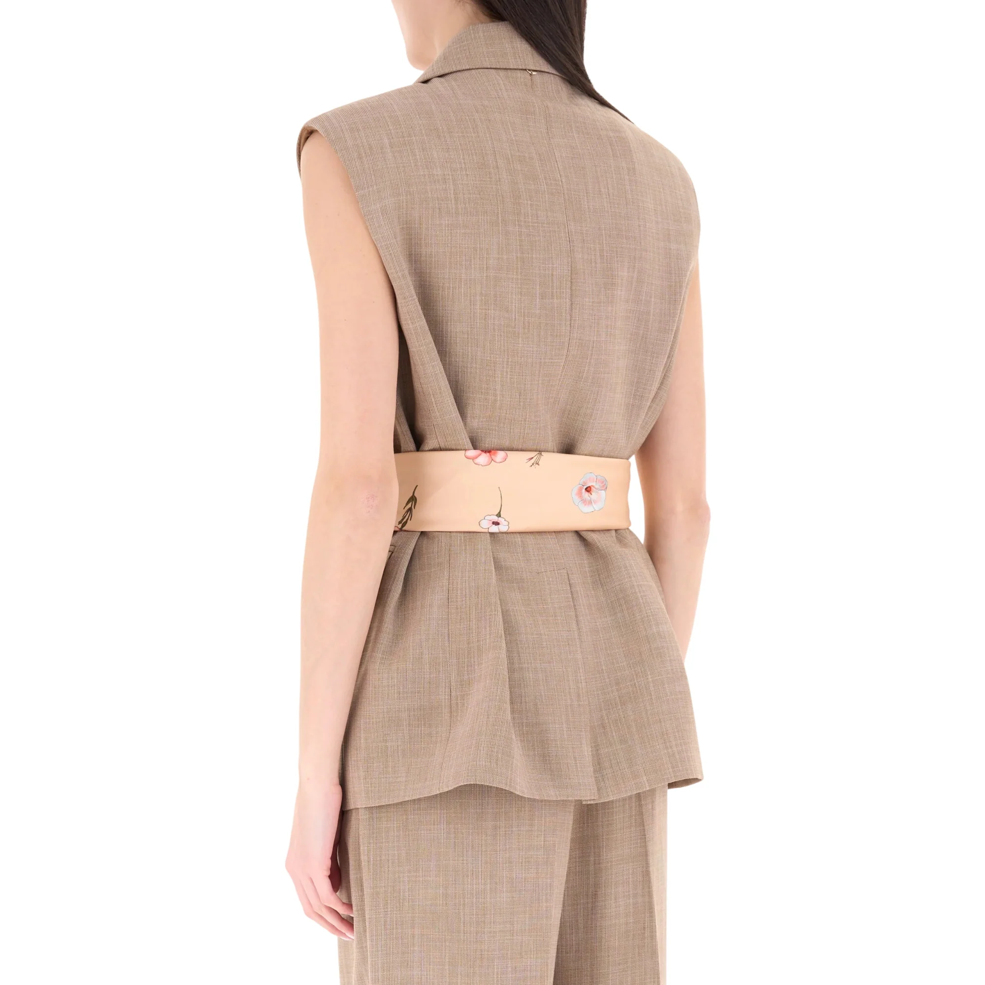 Gilet marrone monopetto con cintura - Image 3