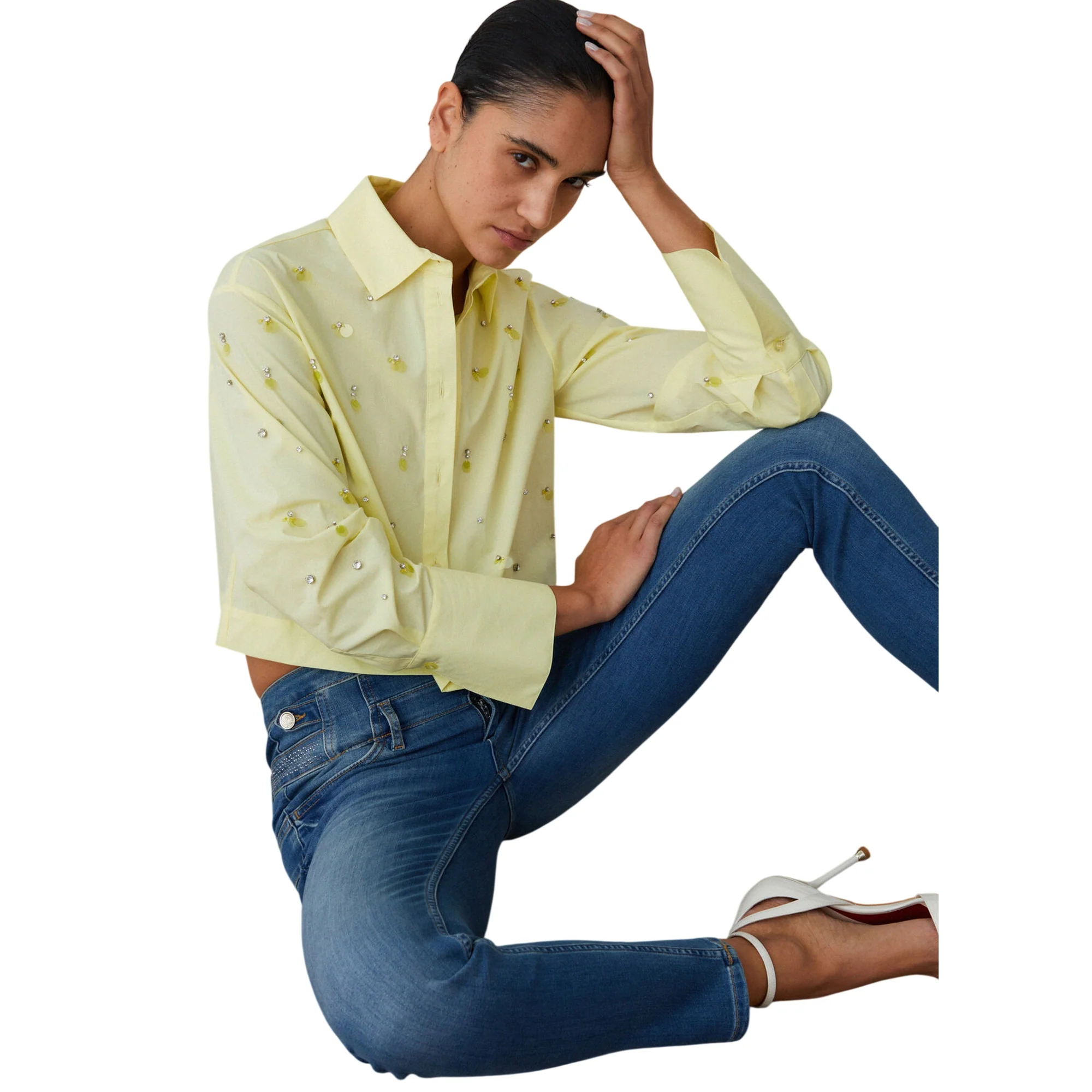 Camicia gialla con paillettes e strass - Image 4