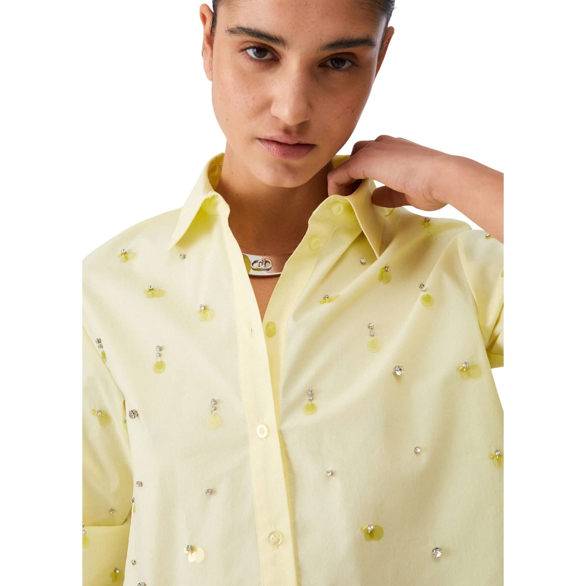 Camicia gialla con paillettes e strass - Image 6