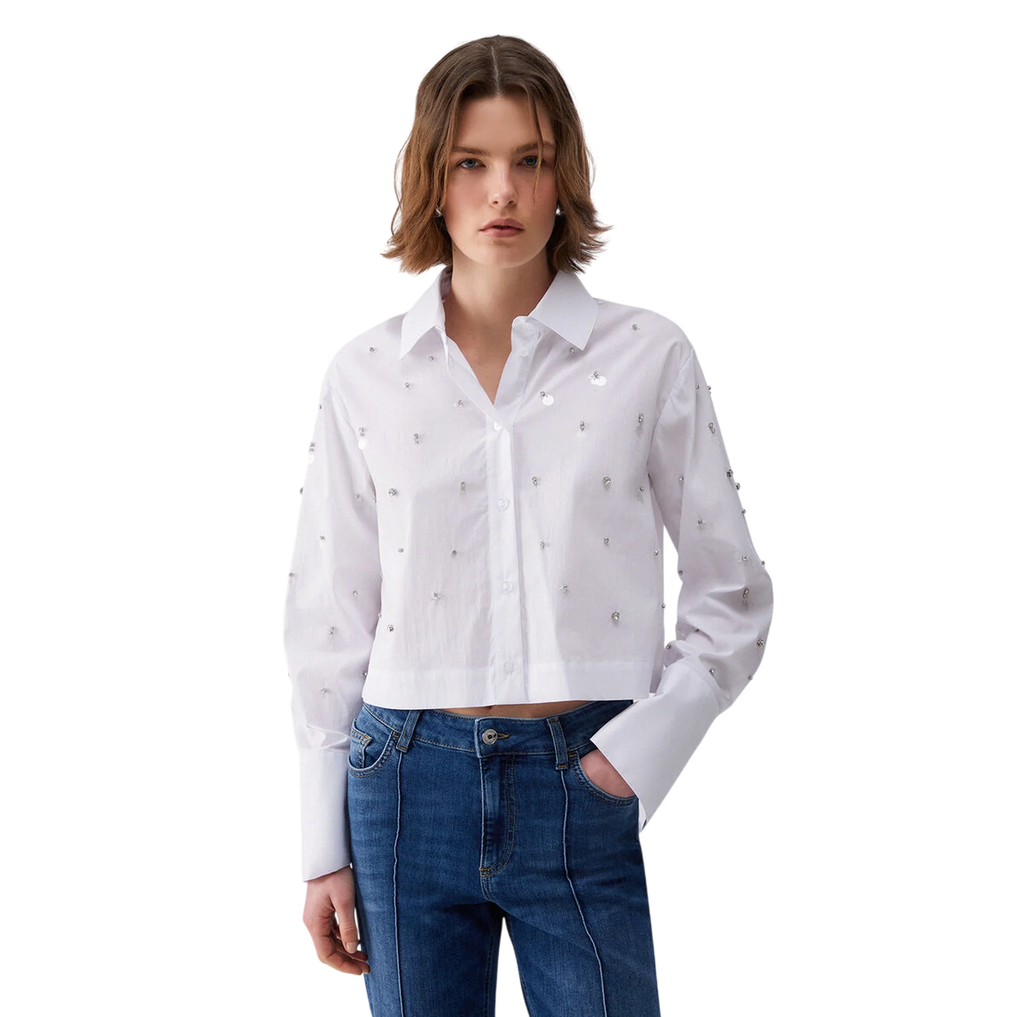 Camicia bianca con paillettes e ricami gioiello - Image 2
