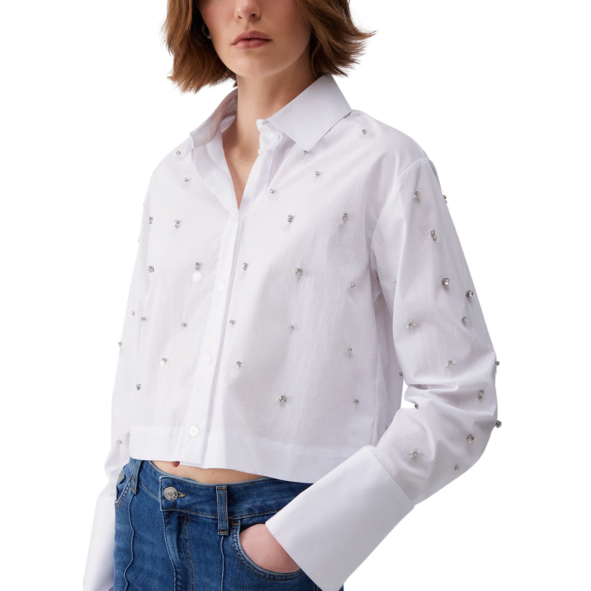 Camicia bianca con paillettes e ricami gioiello - Image 6