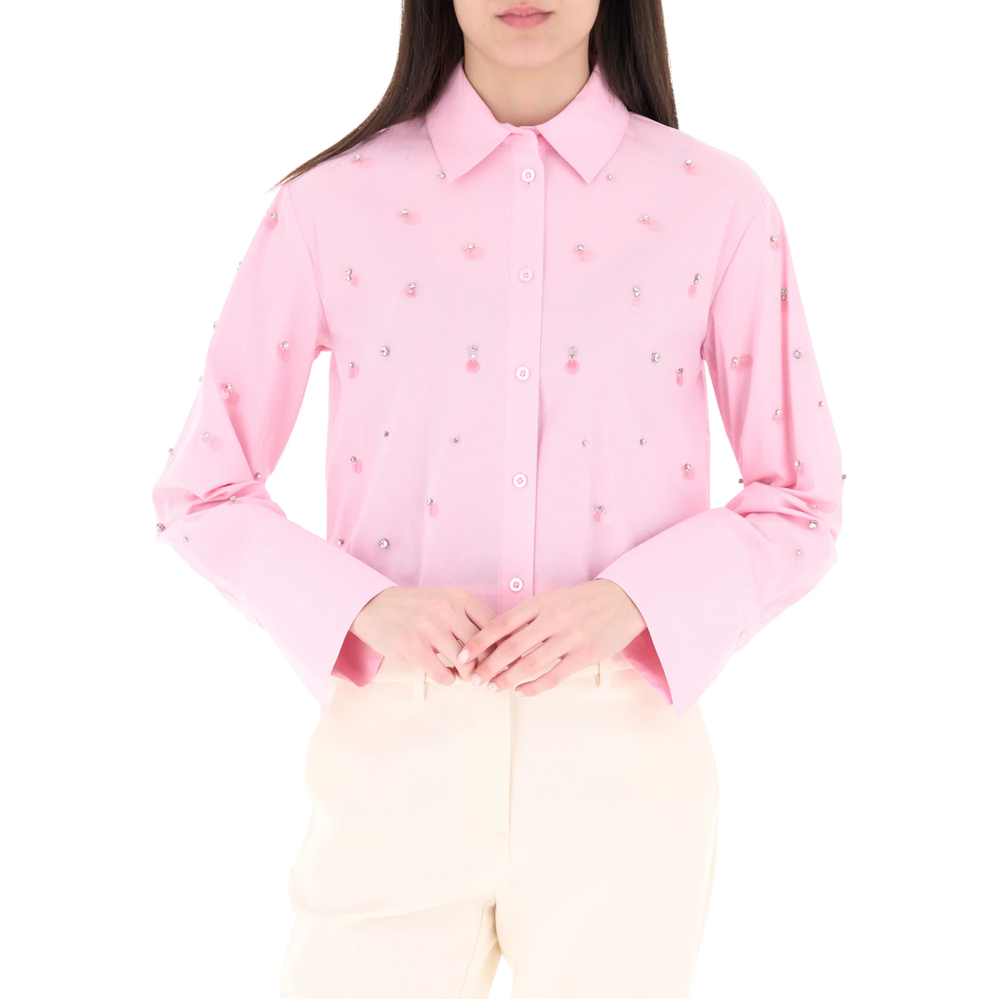 Camicia rosa con paillettes e ricami gioiello