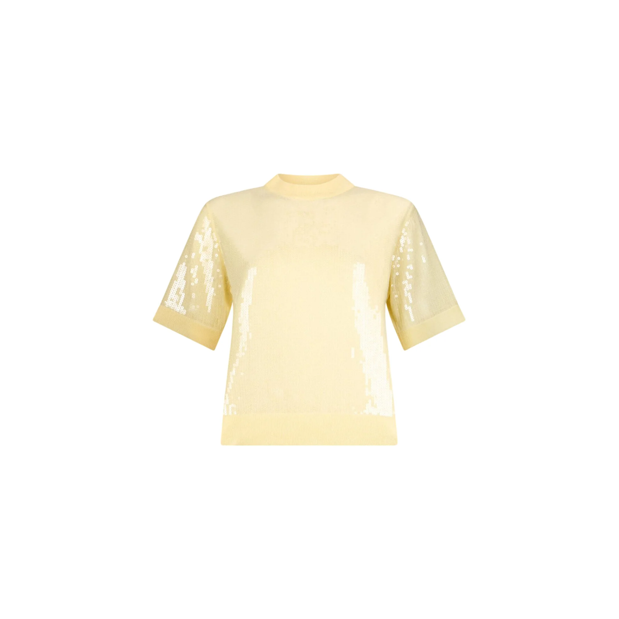 T-shirt gialla con paillettes ricamate