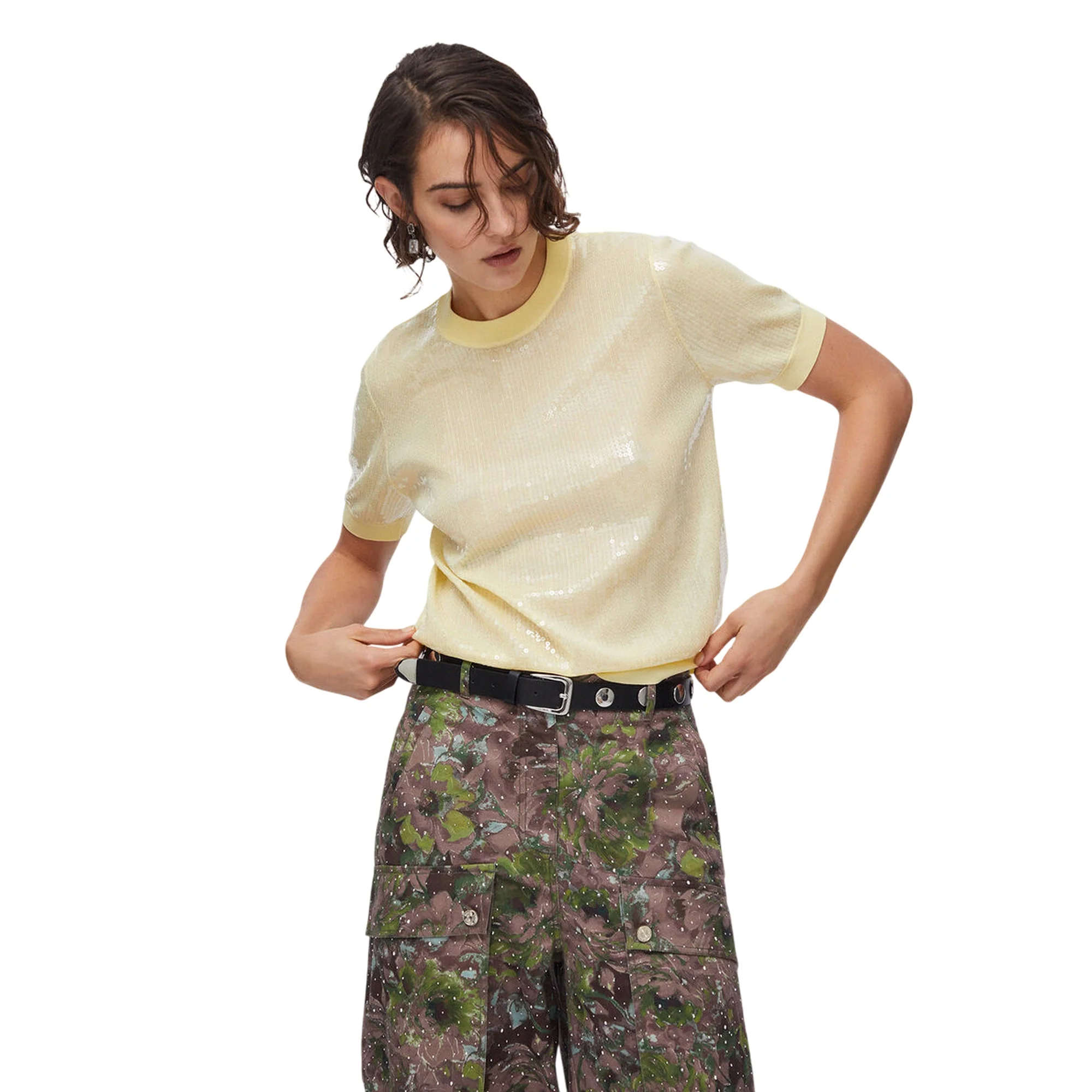 T-shirt gialla con paillettes ricamate - Image 2