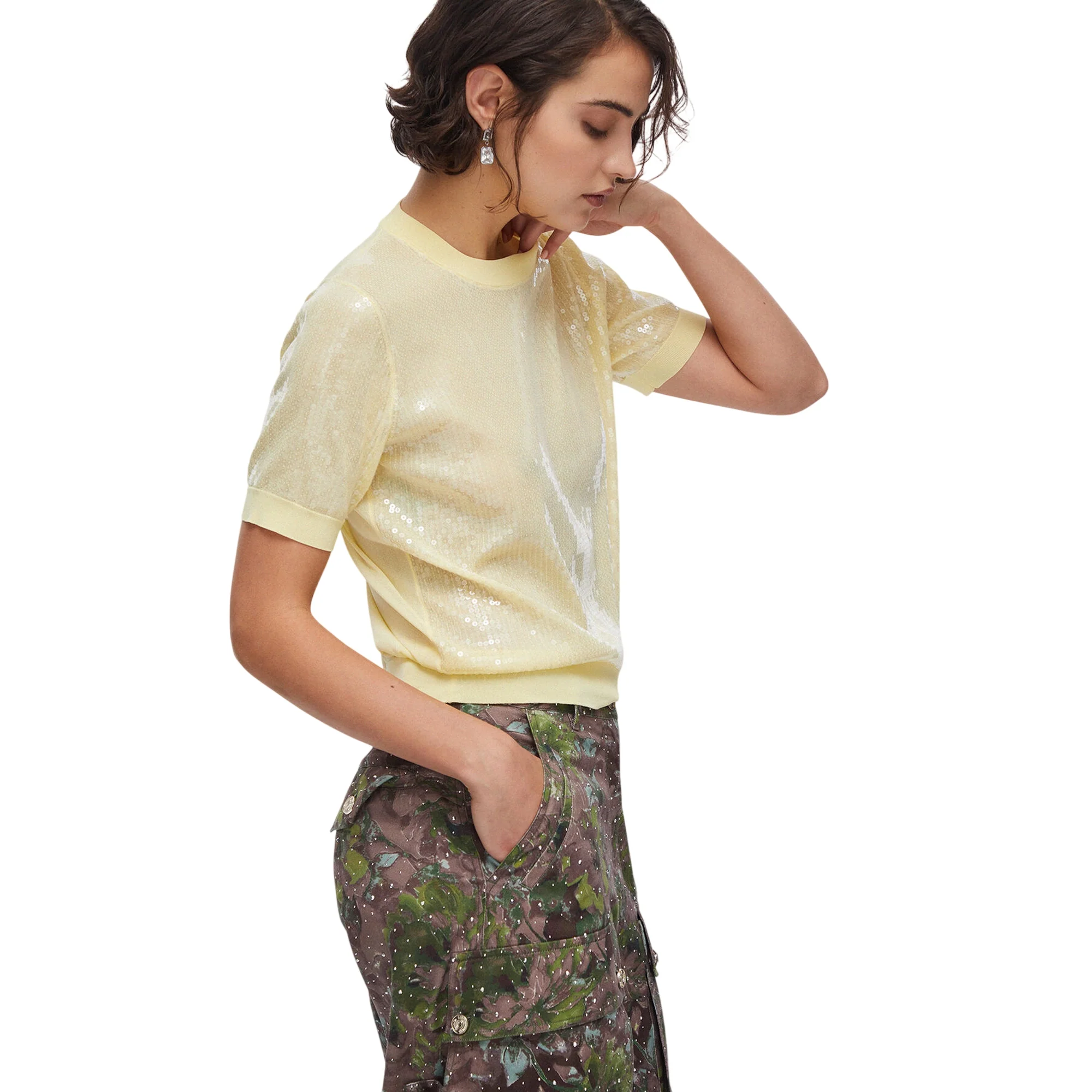T-shirt gialla con paillettes ricamate - Image 4