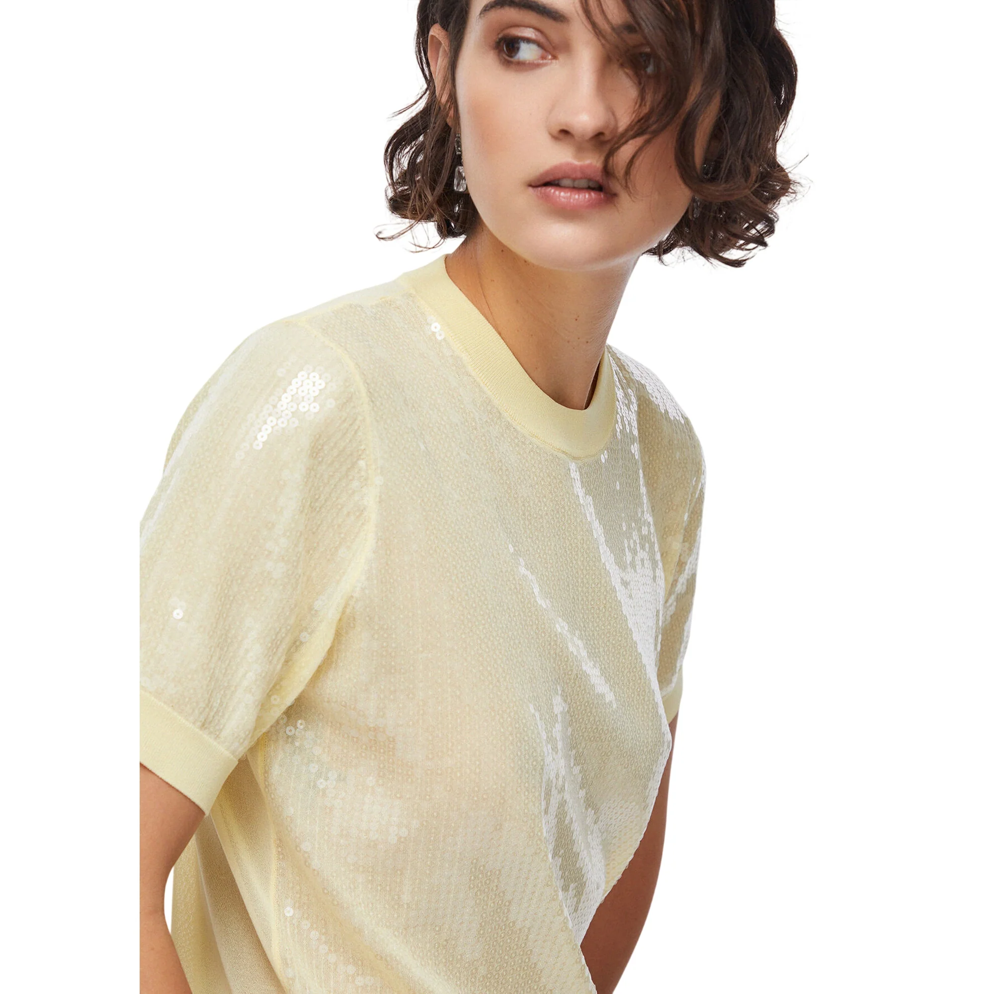T-shirt gialla con paillettes ricamate - Image 5