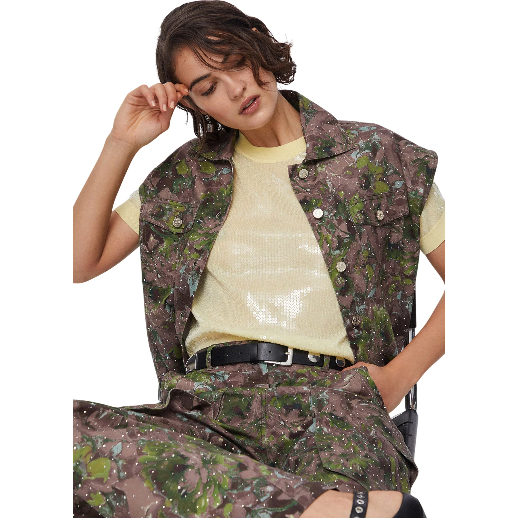 T-shirt gialla con paillettes ricamate - Image 6